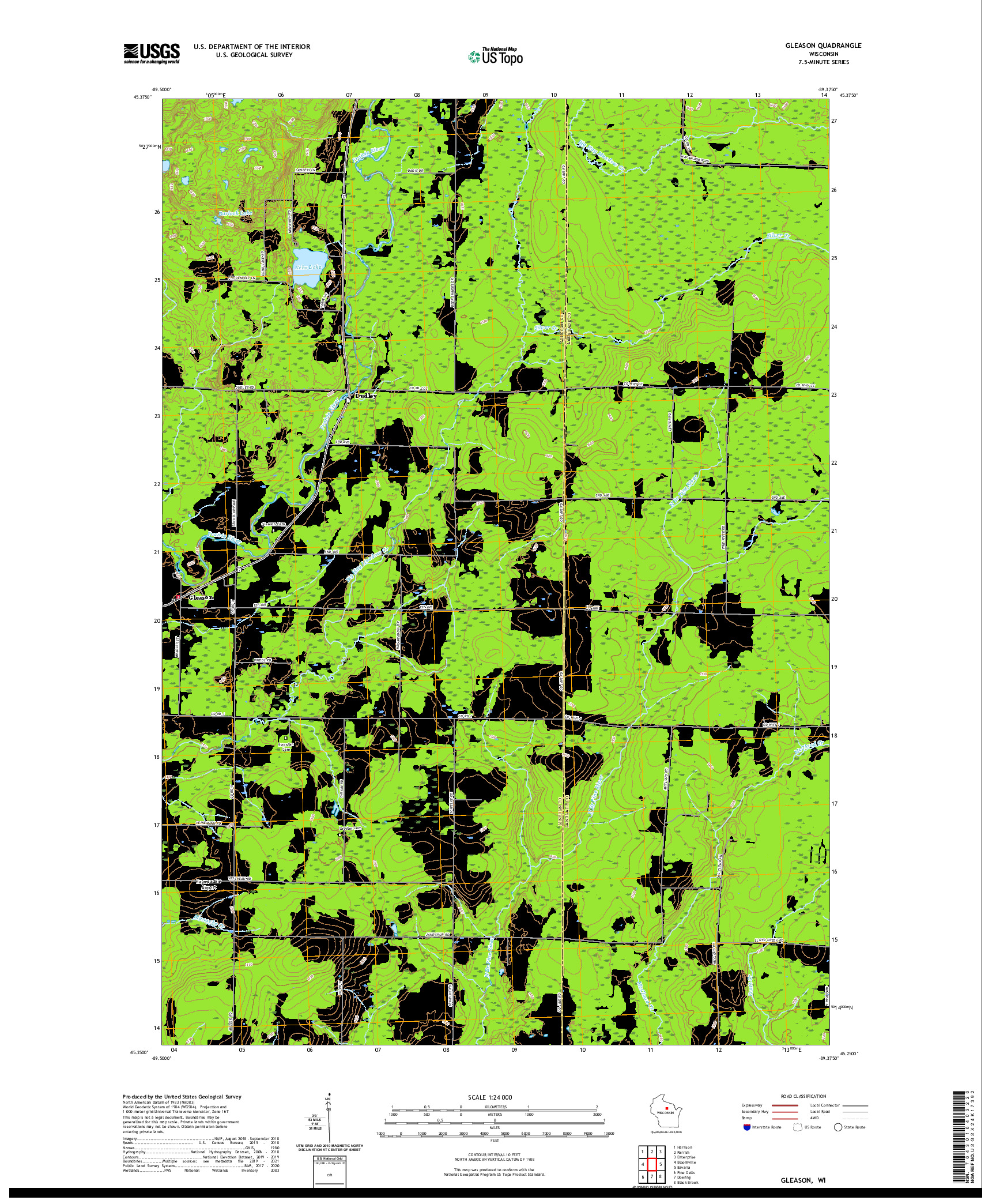 US TOPO 7.5-MINUTE MAP FOR GLEASON, WI