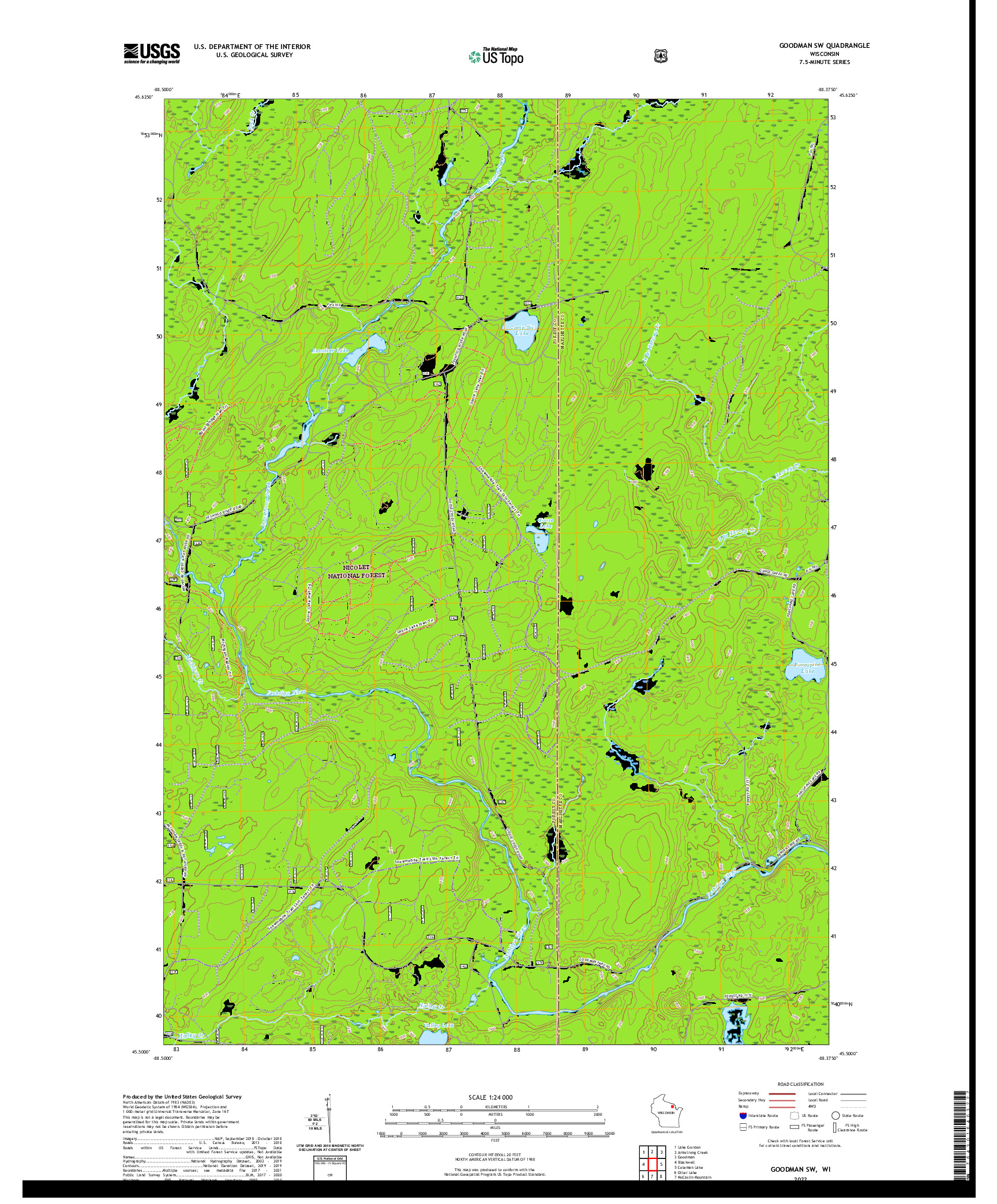 US TOPO 7.5-MINUTE MAP FOR GOODMAN SW, WI