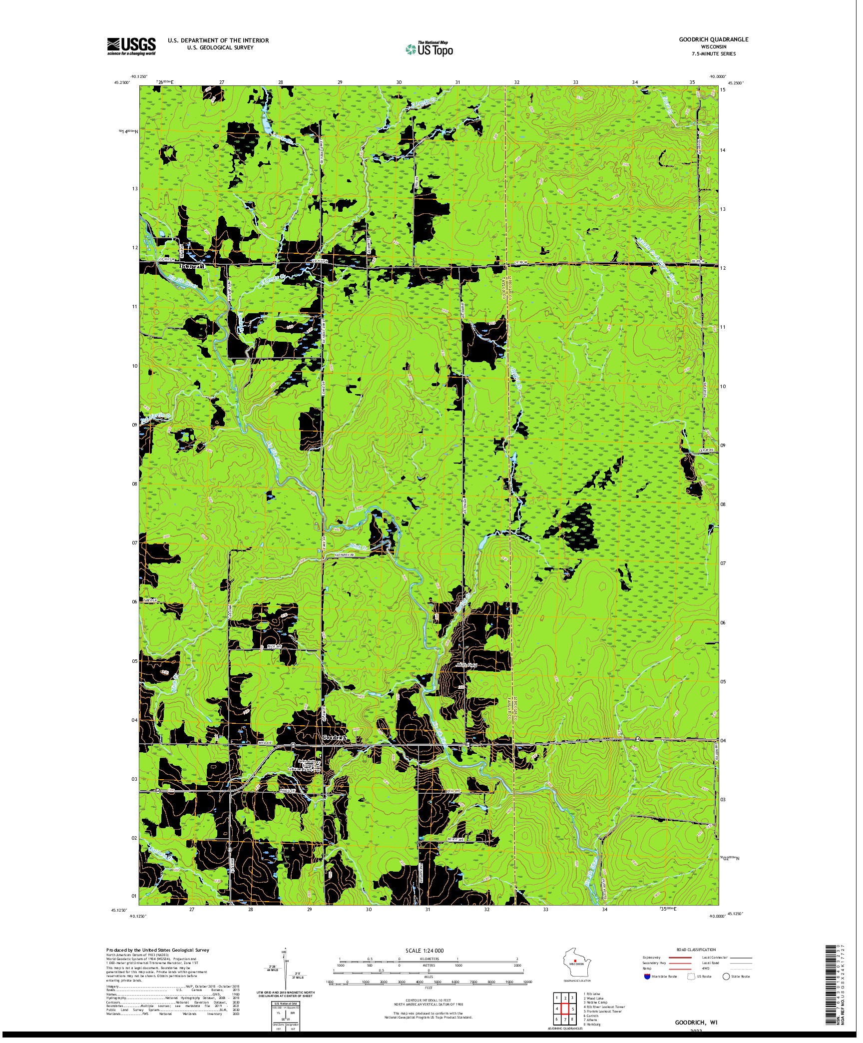 US TOPO 7.5-MINUTE MAP FOR GOODRICH, WI