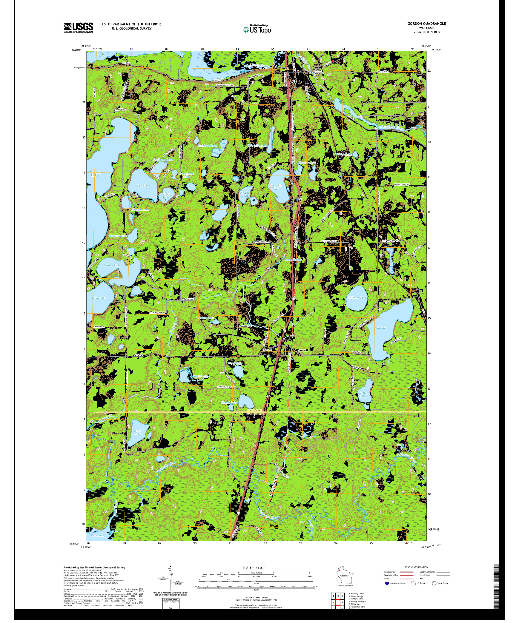 US TOPO 7.5-MINUTE MAP FOR GORDON, WI