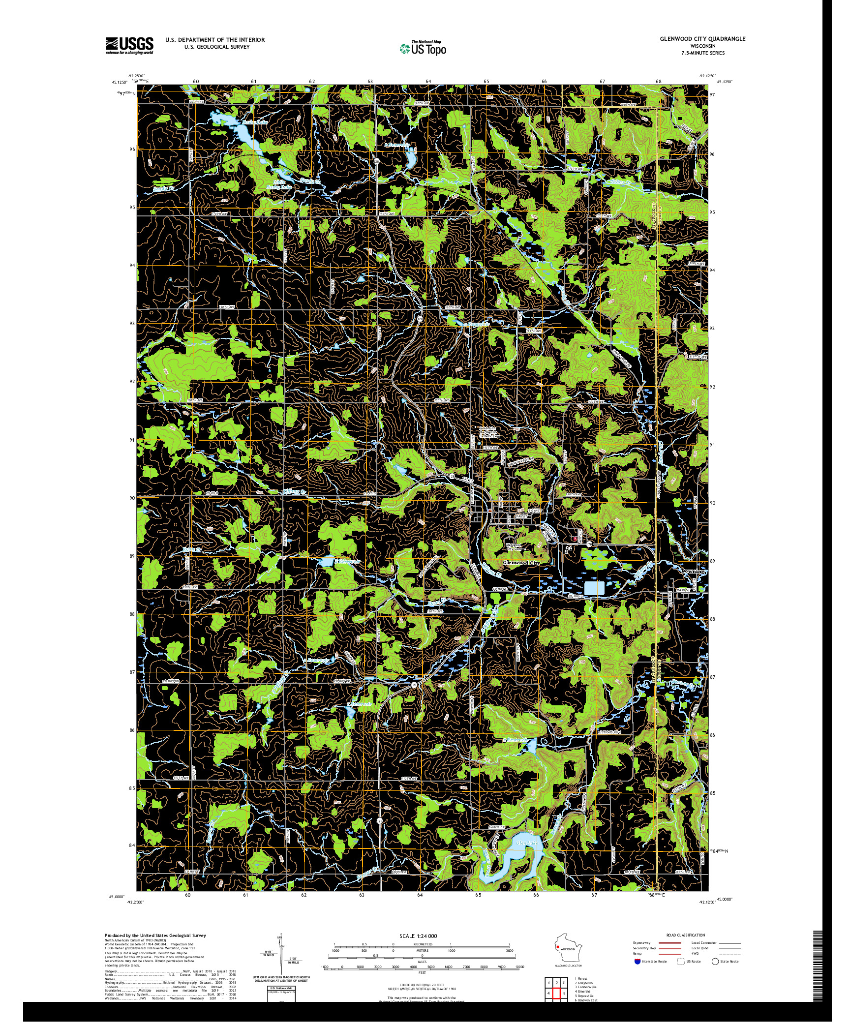 US TOPO 7.5-MINUTE MAP FOR GLENWOOD CITY, WI