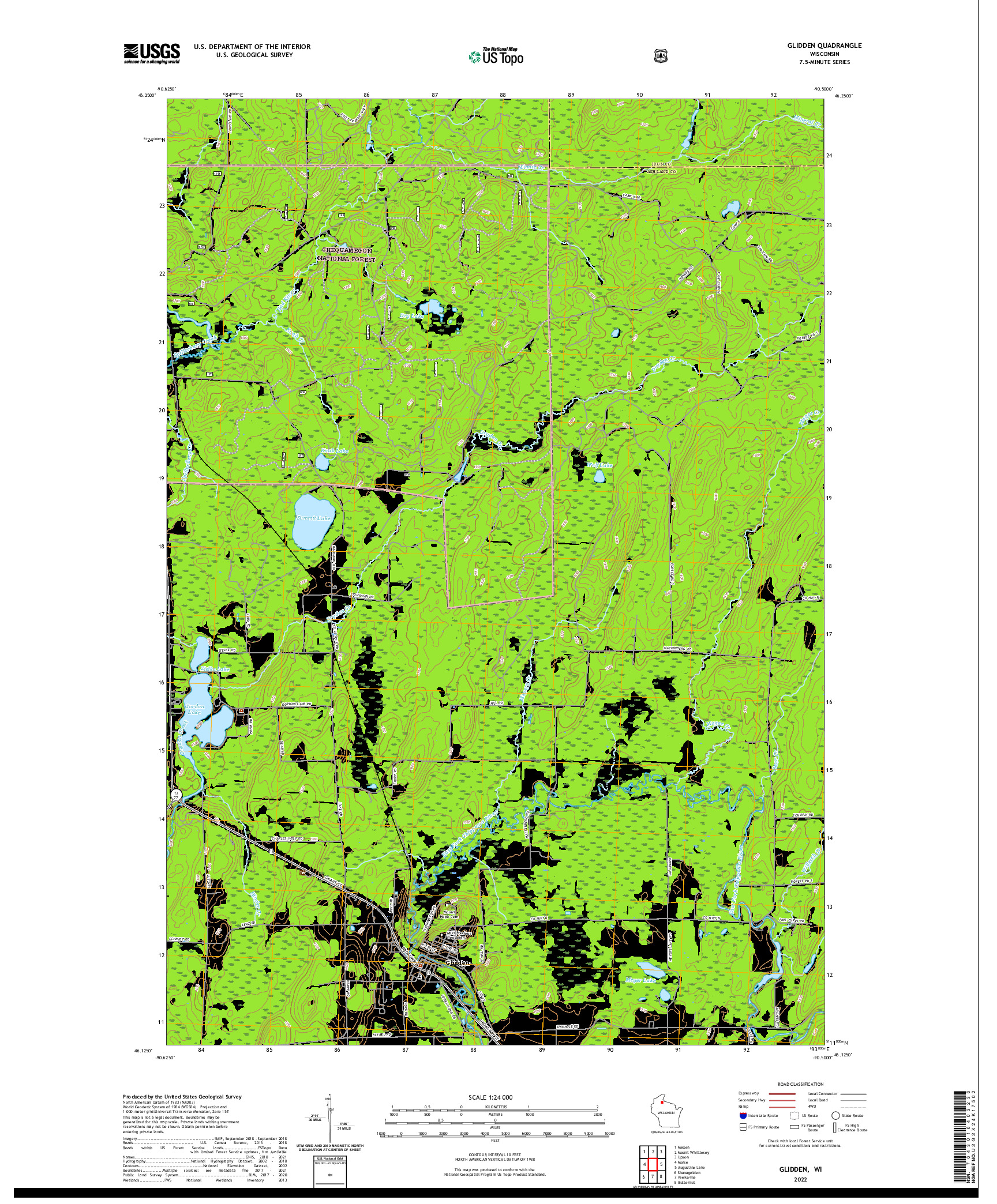 US TOPO 7.5-MINUTE MAP FOR GLIDDEN, WI
