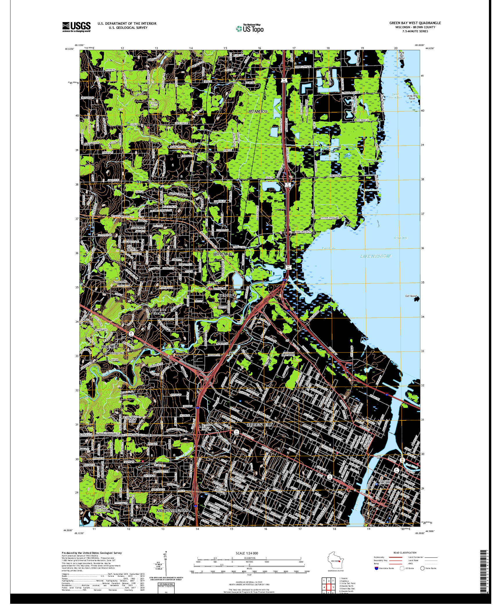 US TOPO 7.5-MINUTE MAP FOR GREEN BAY WEST, WI