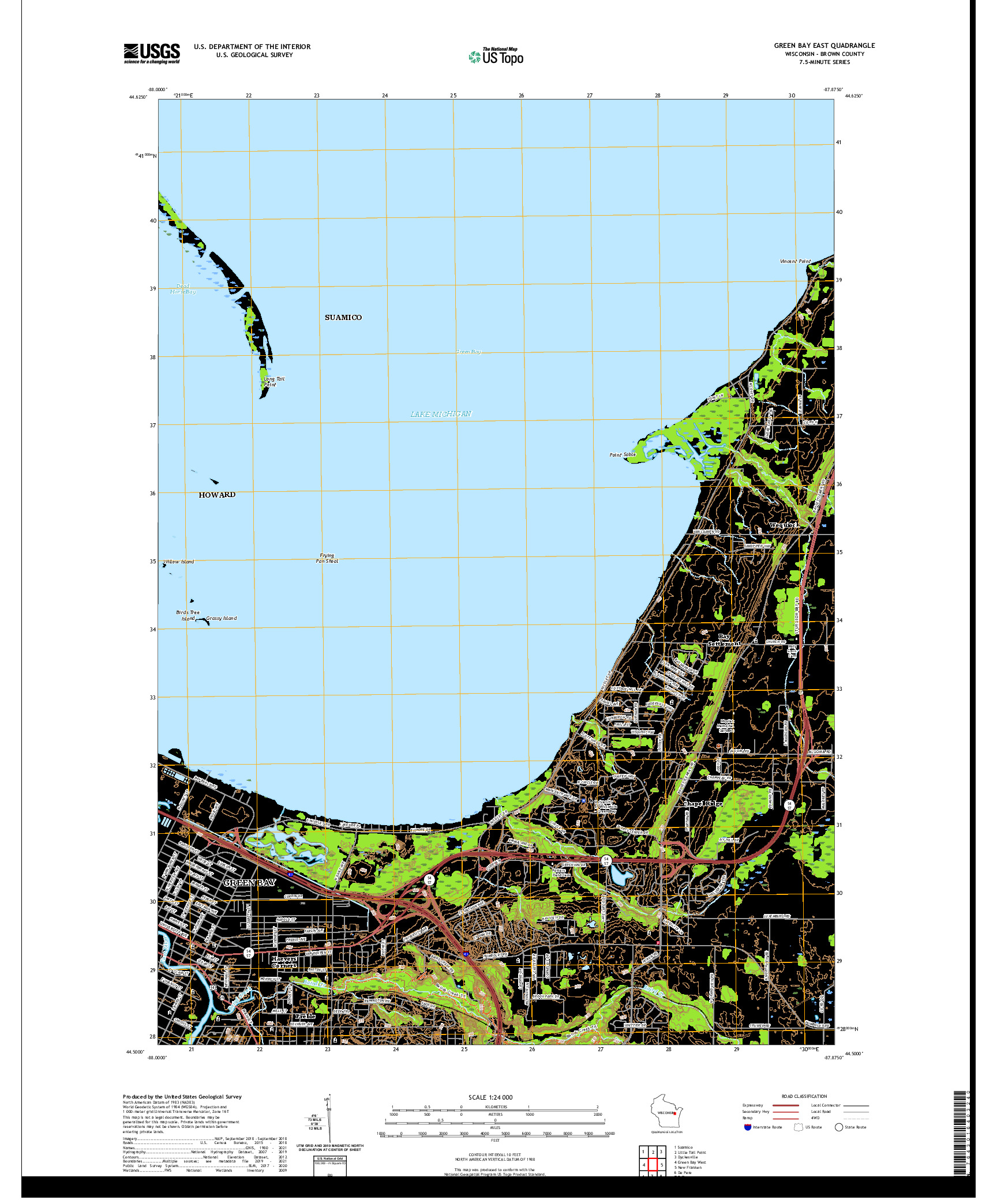 US TOPO 7.5-MINUTE MAP FOR GREEN BAY EAST, WI