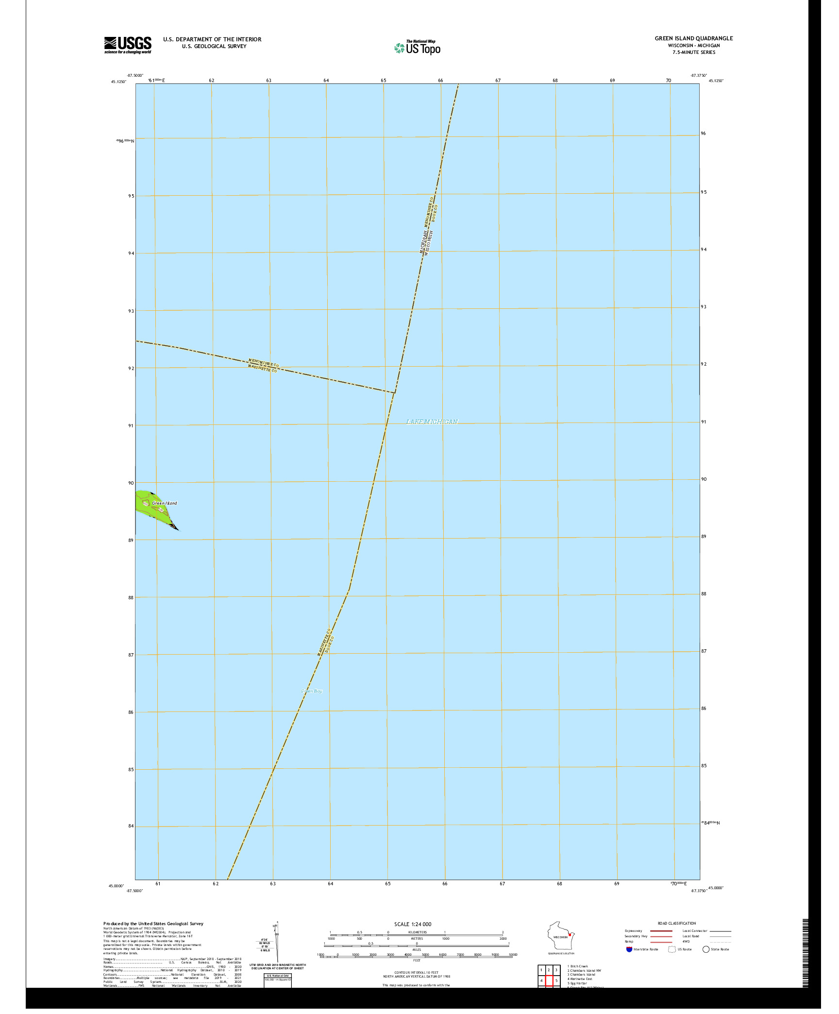 US TOPO 7.5-MINUTE MAP FOR GREEN ISLAND, WI,MI