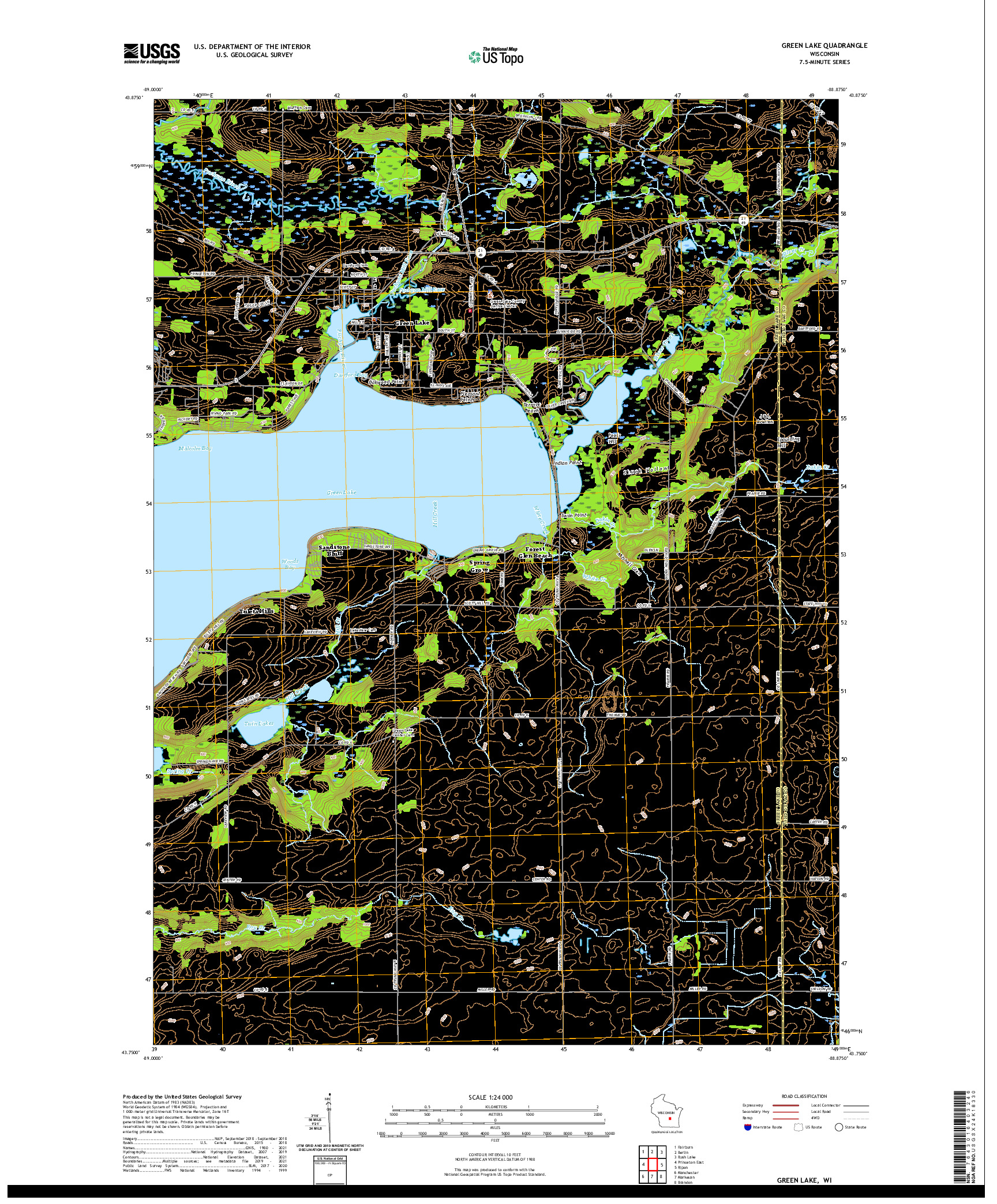 US TOPO 7.5-MINUTE MAP FOR GREEN LAKE, WI