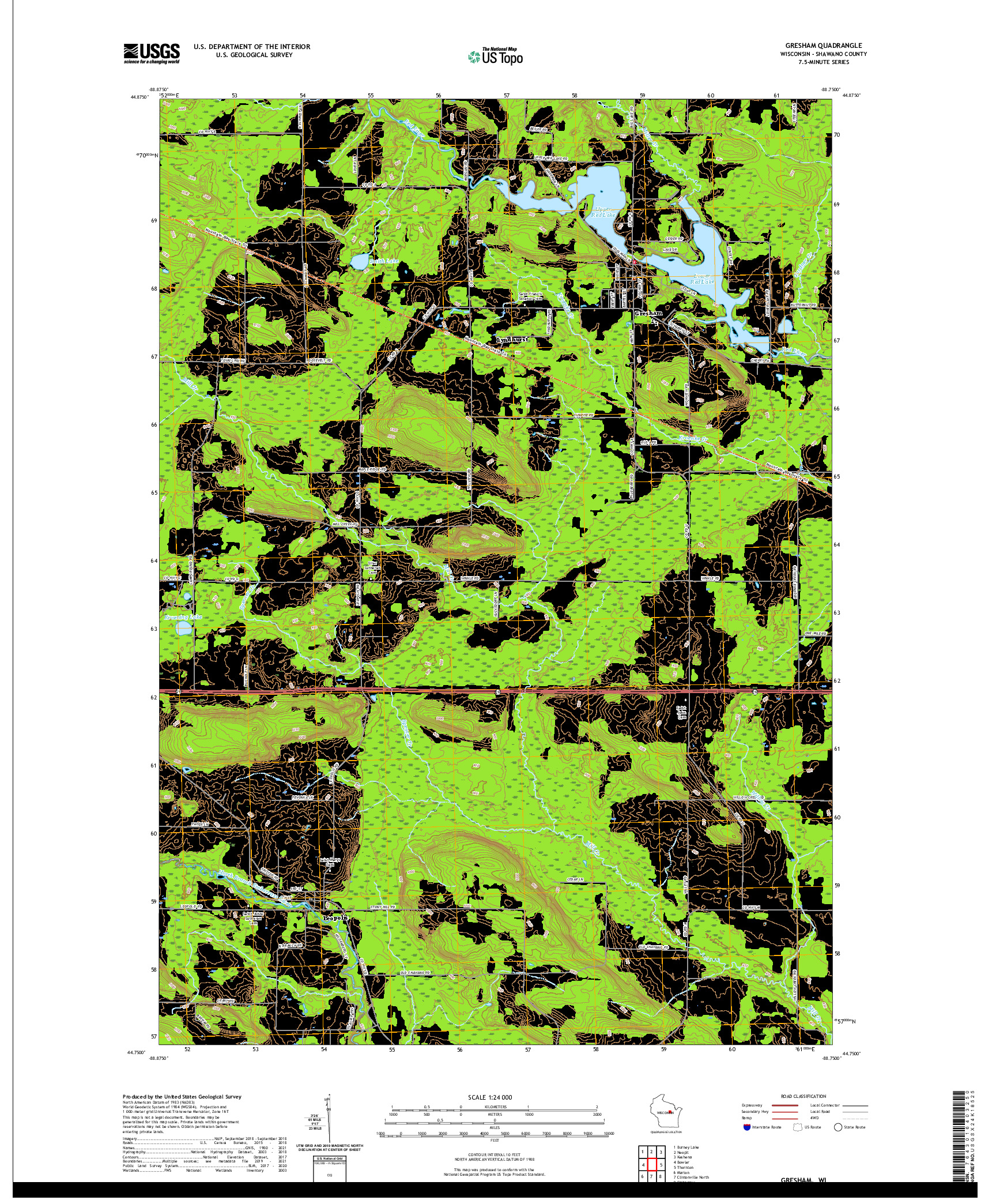 US TOPO 7.5-MINUTE MAP FOR GRESHAM, WI