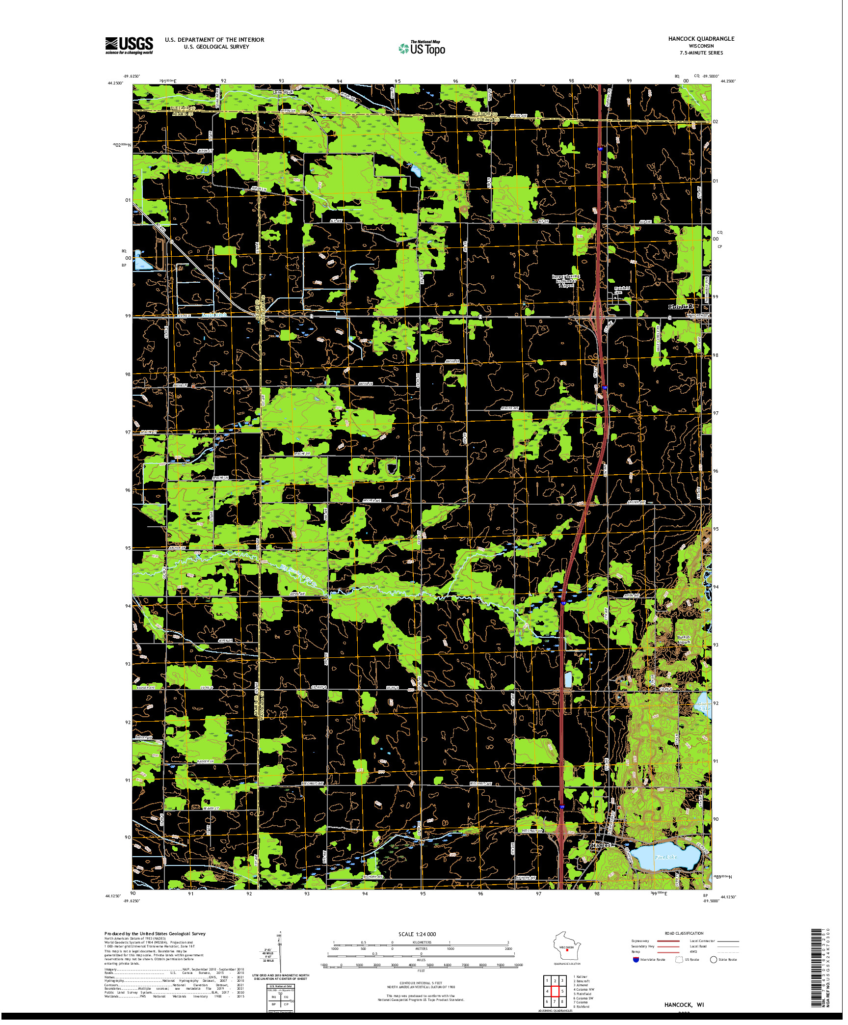 US TOPO 7.5-MINUTE MAP FOR HANCOCK, WI