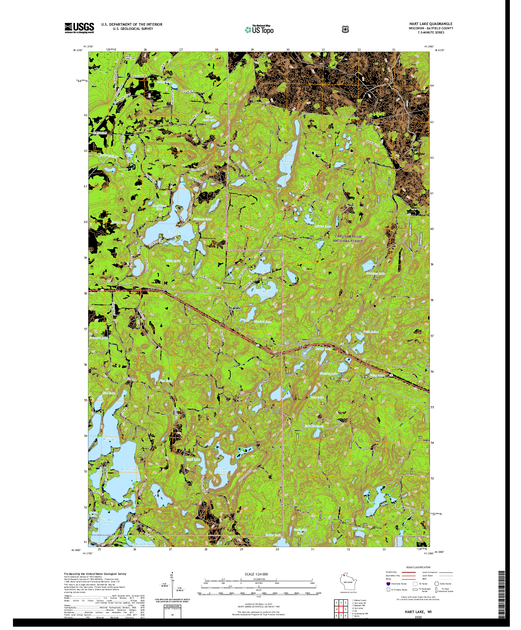 US TOPO 7.5-MINUTE MAP FOR HART LAKE, WI