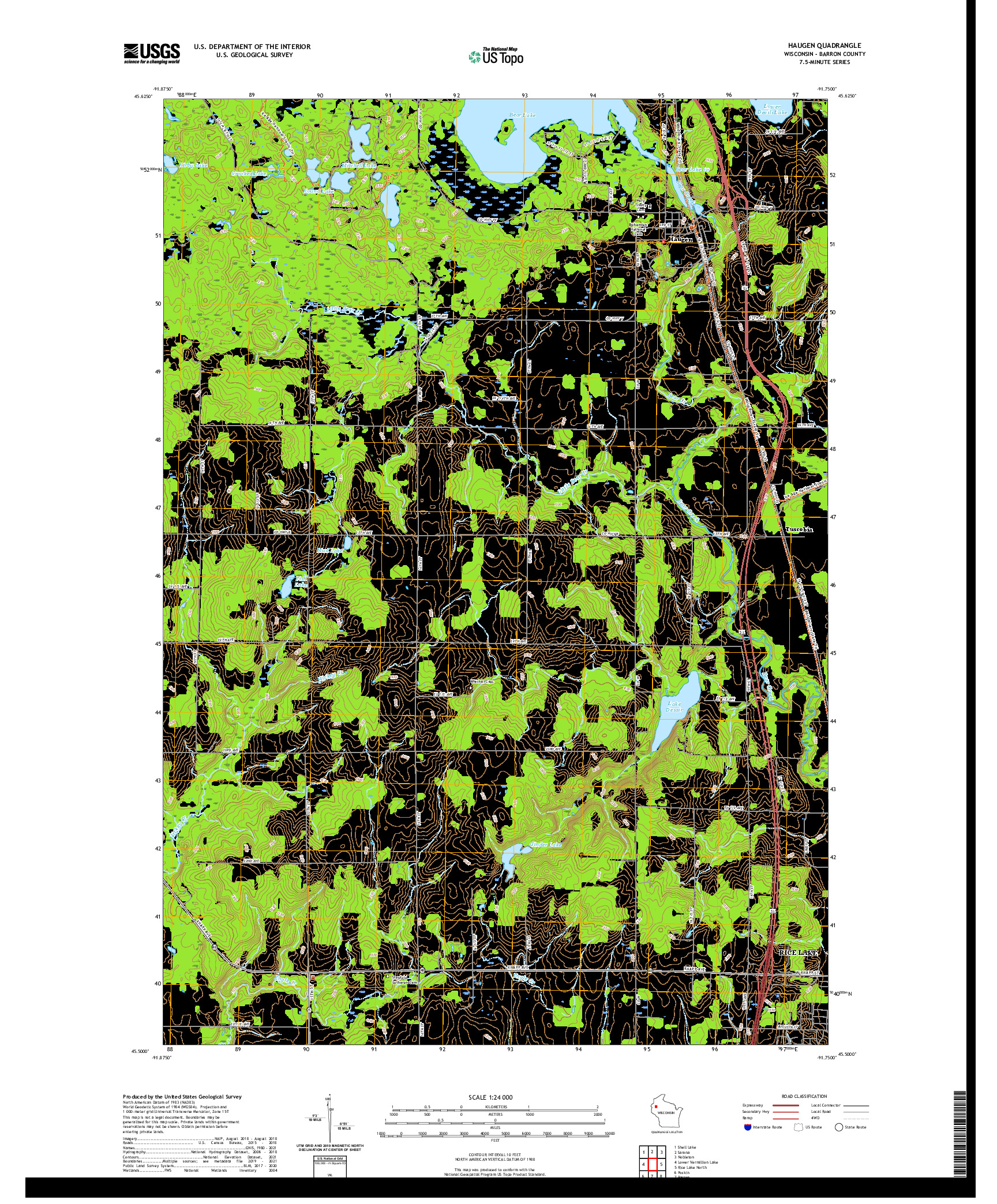 US TOPO 7.5-MINUTE MAP FOR HAUGEN, WI