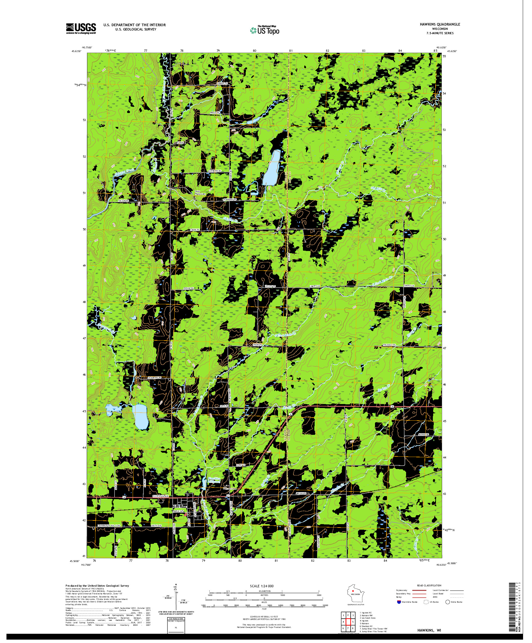 US TOPO 7.5-MINUTE MAP FOR HAWKINS, WI