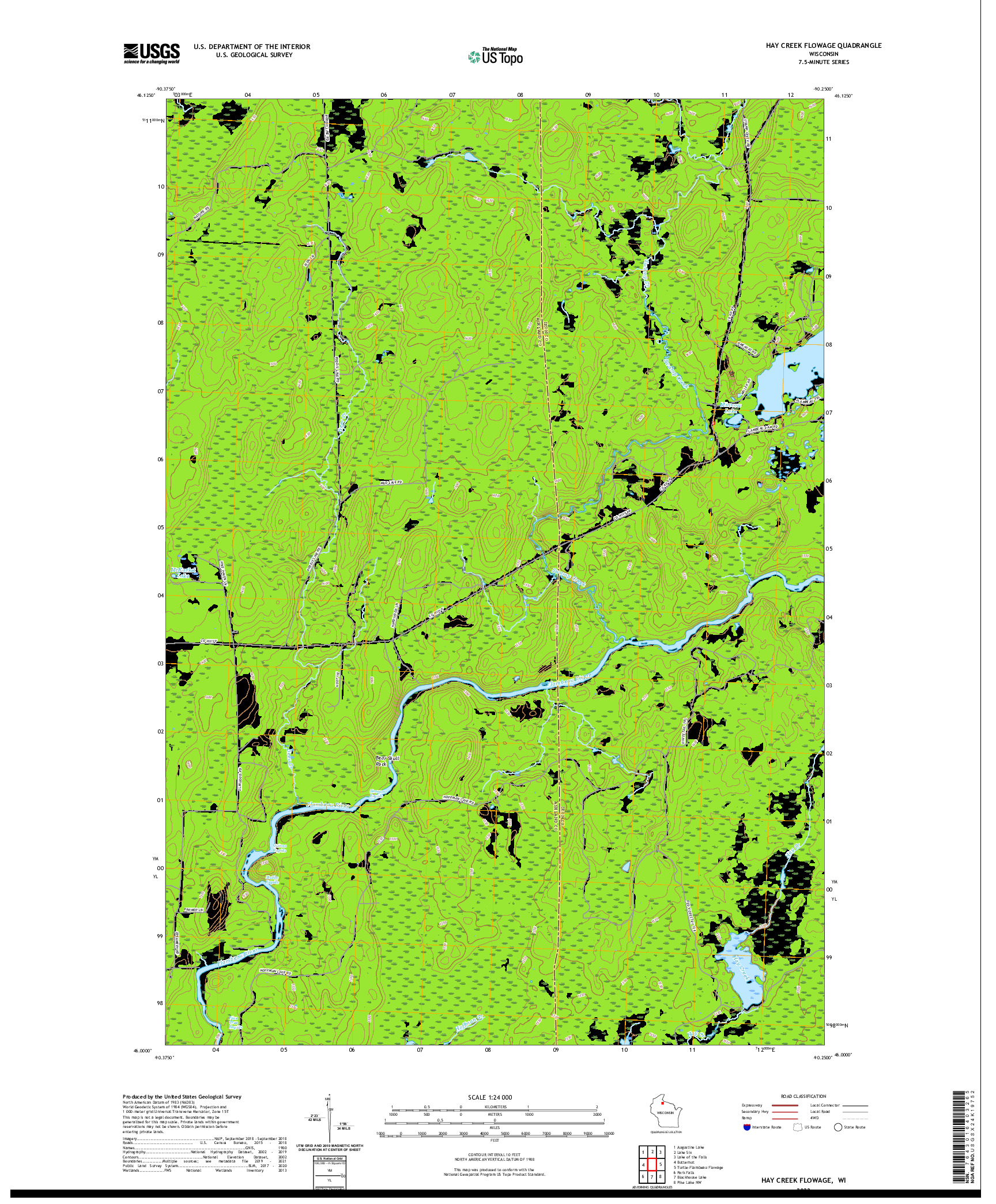 US TOPO 7.5-MINUTE MAP FOR HAY CREEK FLOWAGE, WI