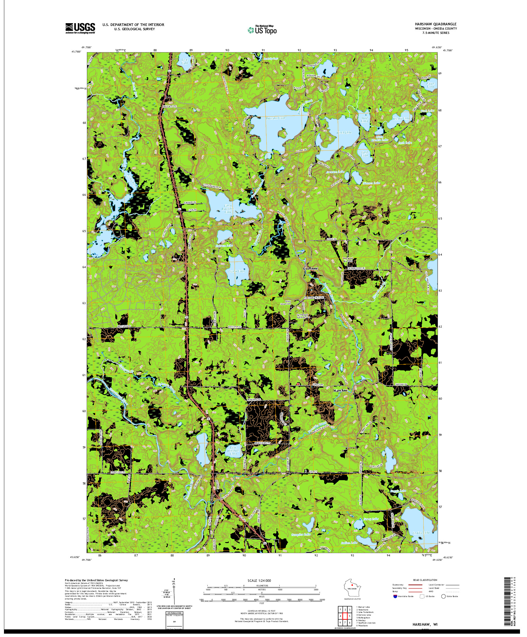 US TOPO 7.5-MINUTE MAP FOR HARSHAW, WI