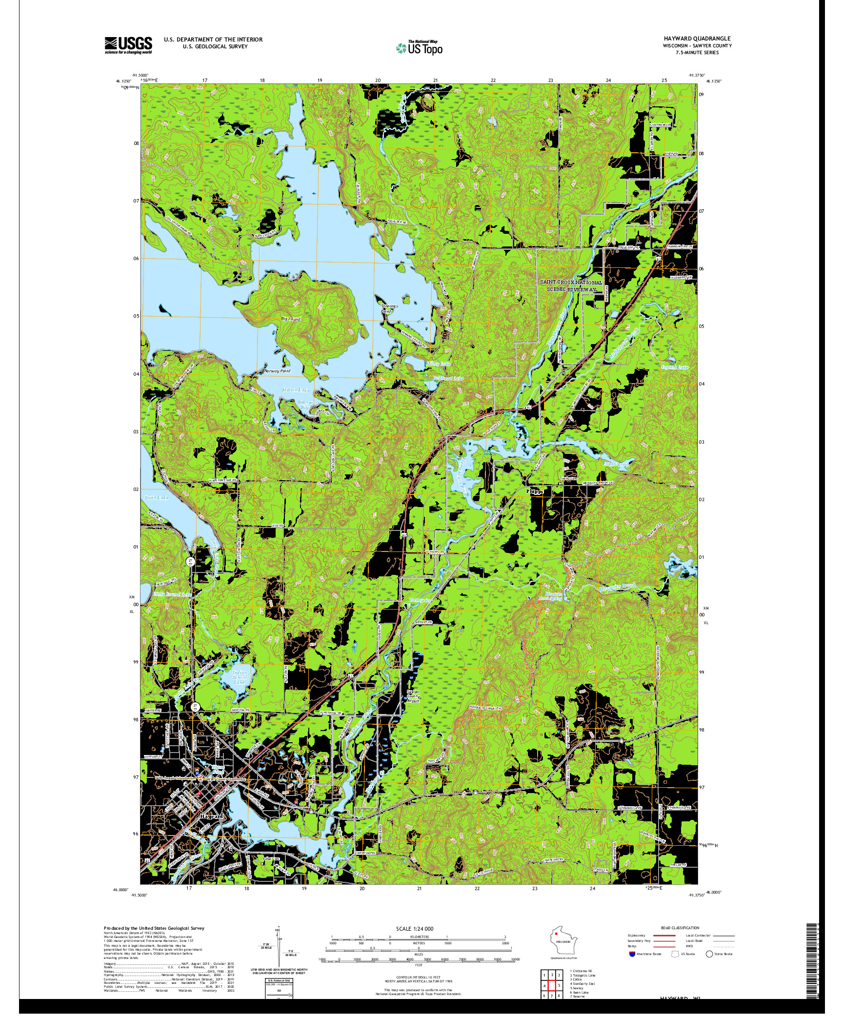 US TOPO 7.5-MINUTE MAP FOR HAYWARD, WI