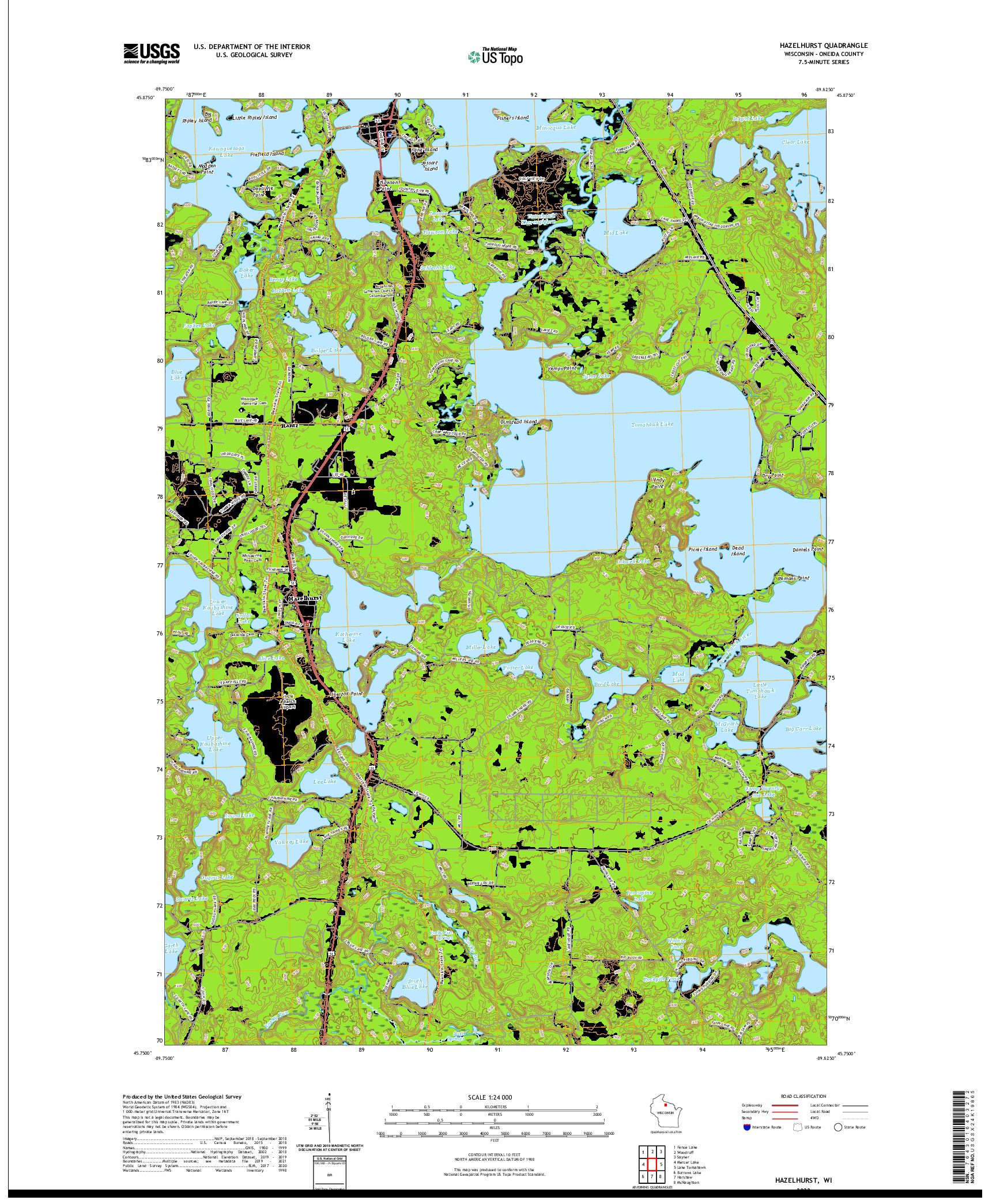 US TOPO 7.5-MINUTE MAP FOR HAZELHURST, WI