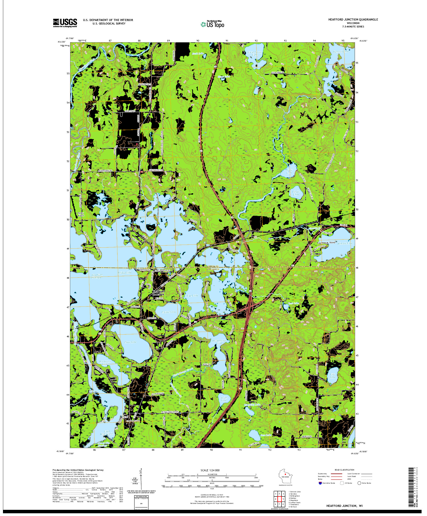 US TOPO 7.5-MINUTE MAP FOR HEAFFORD JUNCTION, WI