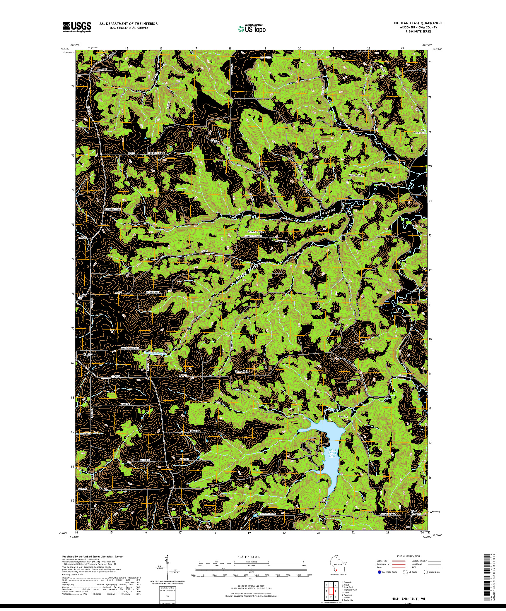 US TOPO 7.5-MINUTE MAP FOR HIGHLAND EAST, WI