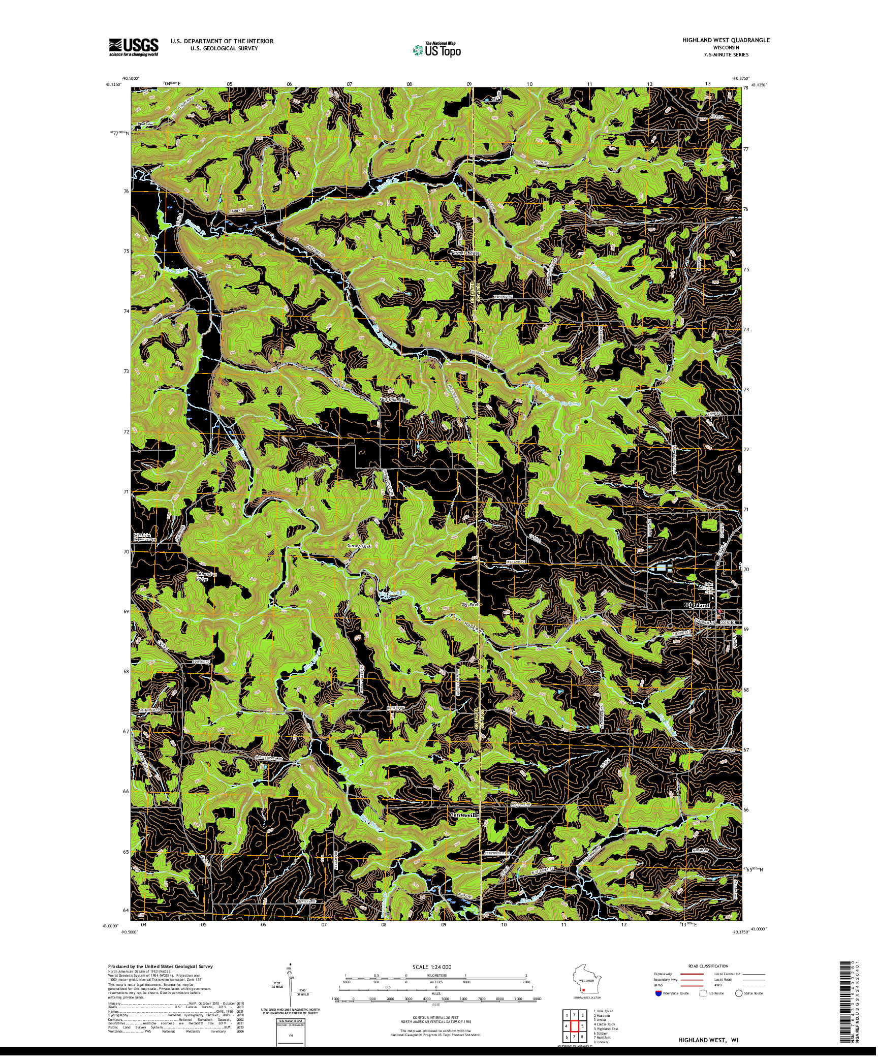 US TOPO 7.5-MINUTE MAP FOR HIGHLAND WEST, WI