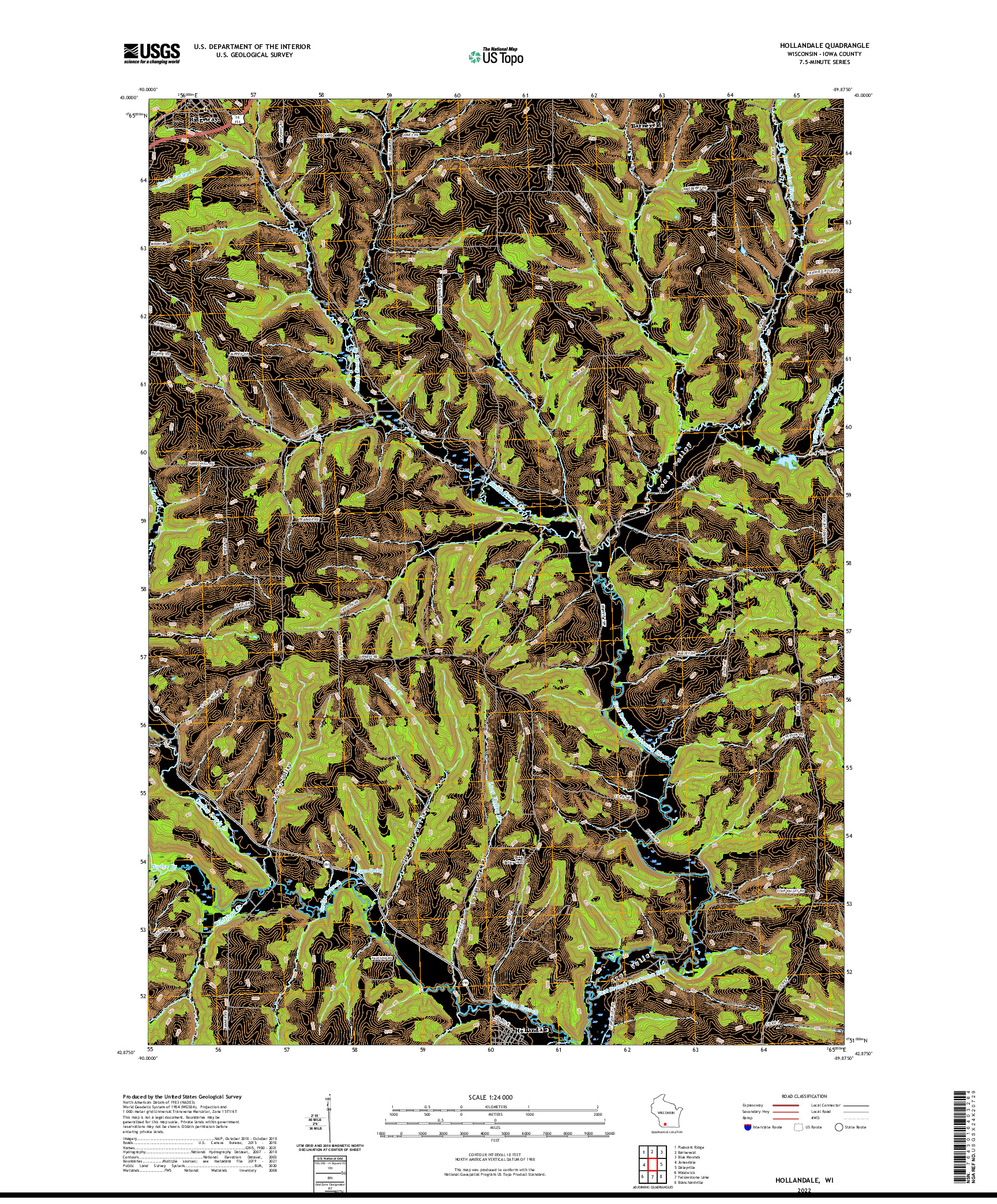 US TOPO 7.5-MINUTE MAP FOR HOLLANDALE, WI