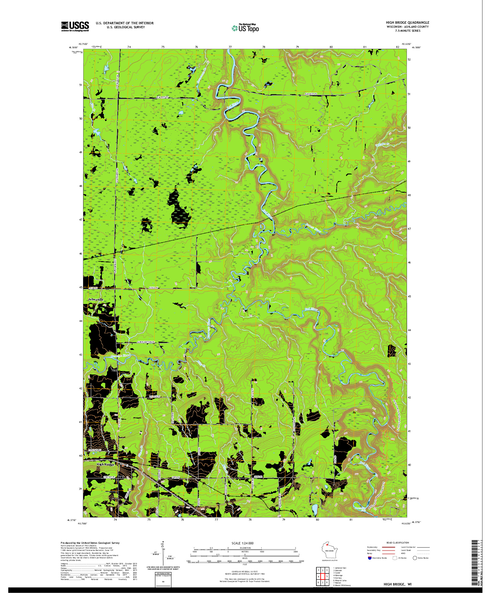 US TOPO 7.5-MINUTE MAP FOR HIGH BRIDGE, WI