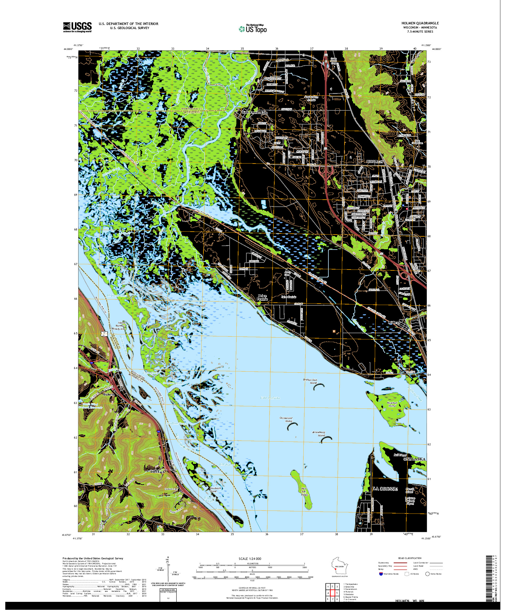 US TOPO 7.5-MINUTE MAP FOR HOLMEN, WI,MN