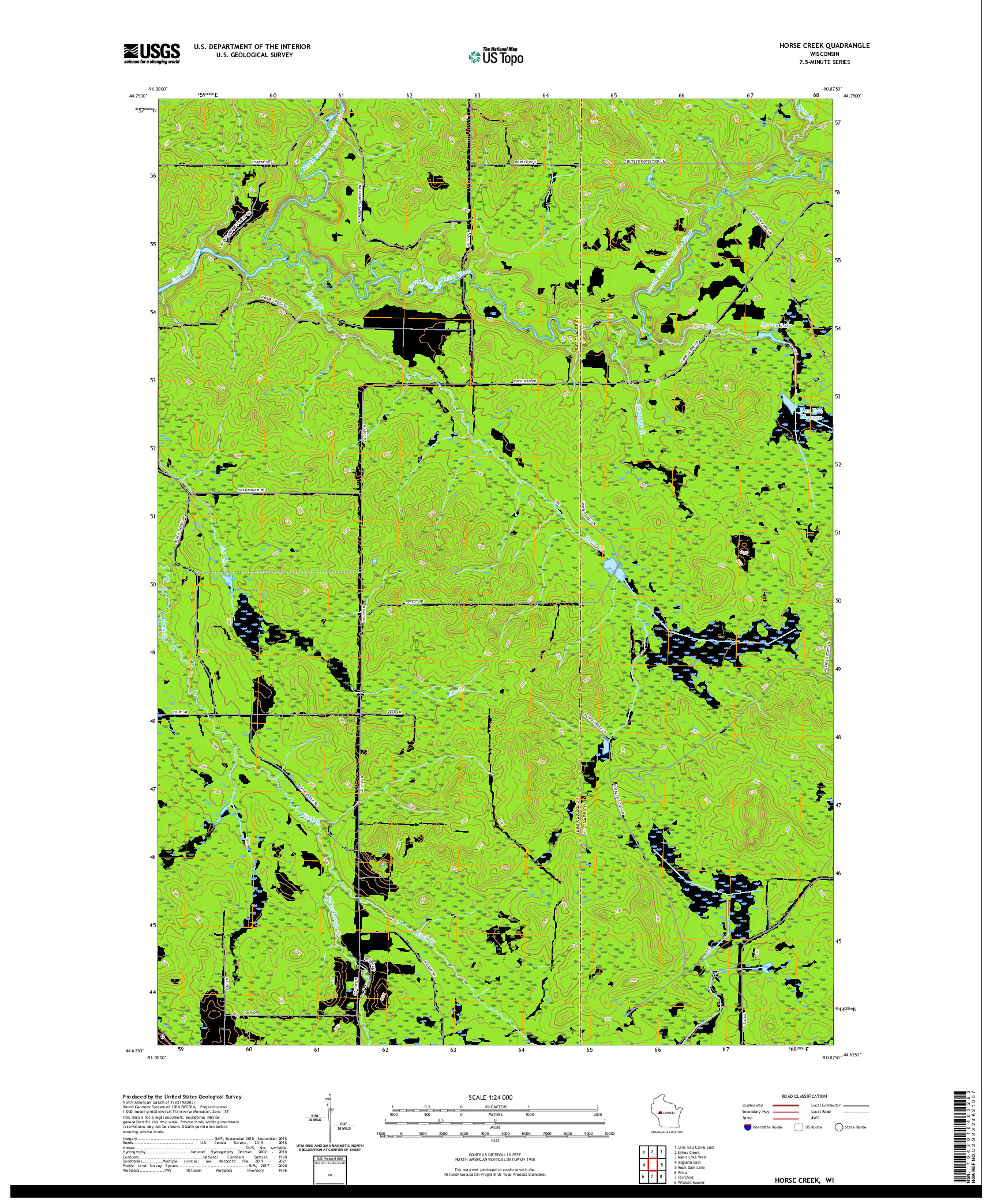 US TOPO 7.5-MINUTE MAP FOR HORSE CREEK, WI