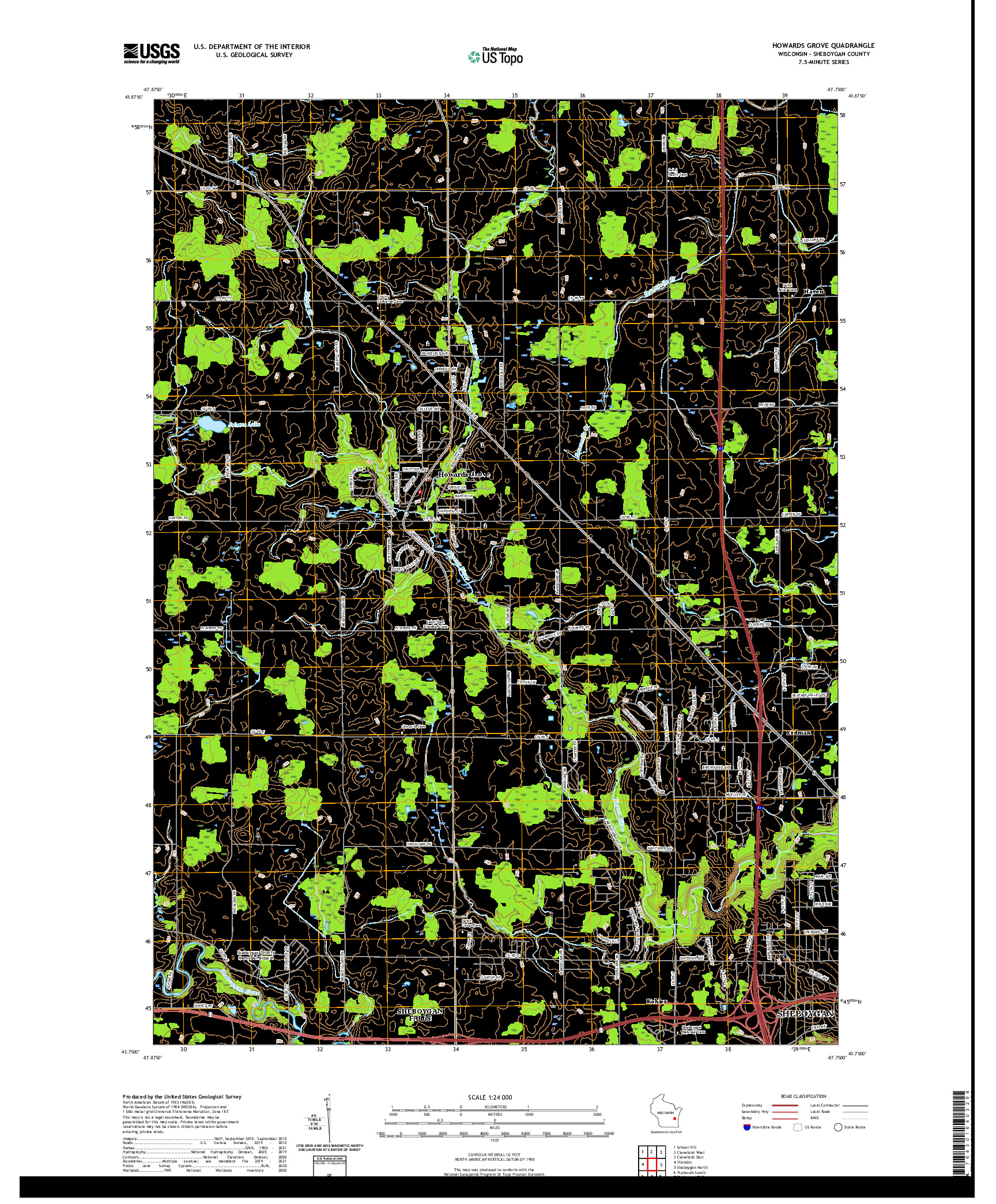 US TOPO 7.5-MINUTE MAP FOR HOWARDS GROVE, WI