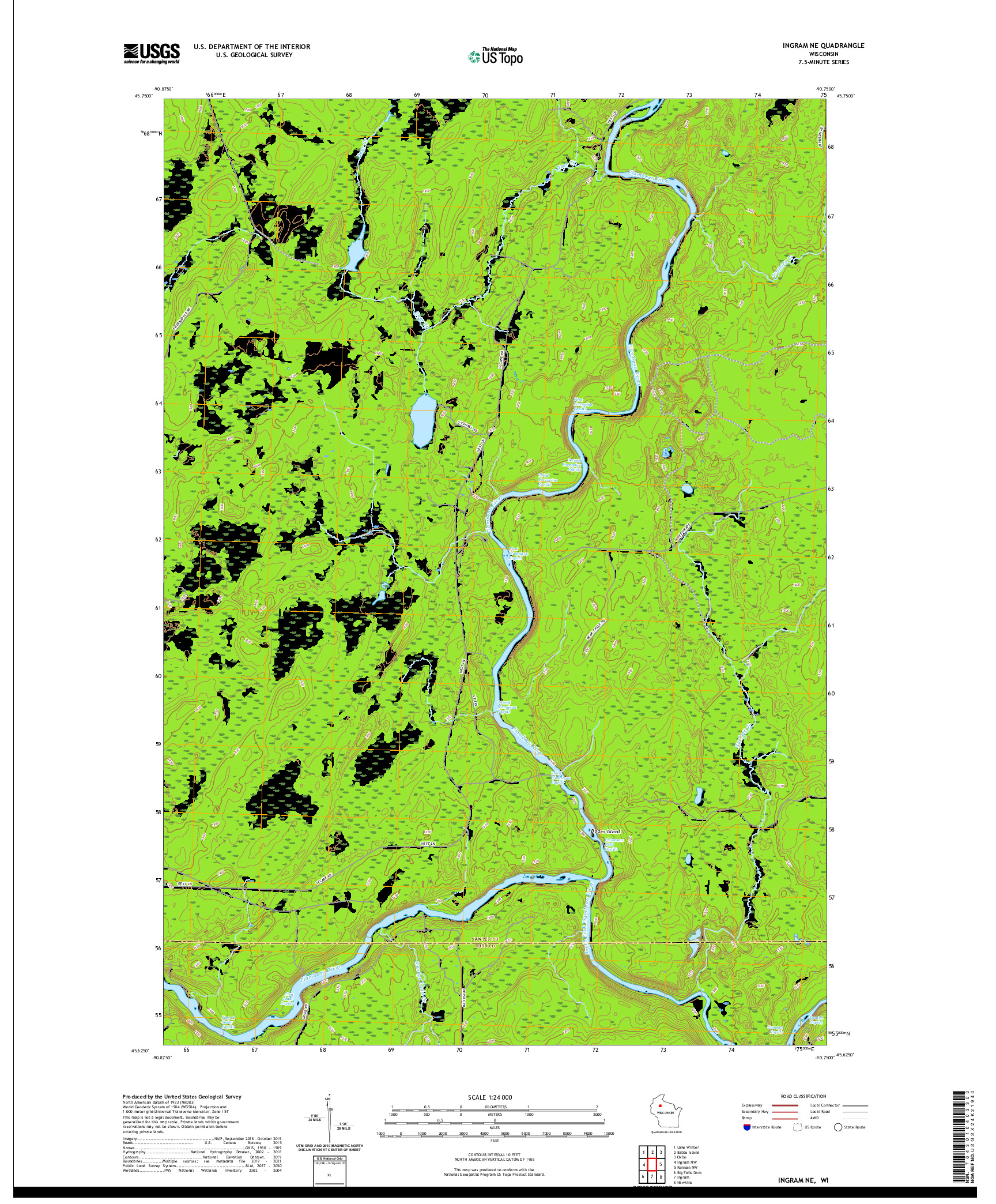 US TOPO 7.5-MINUTE MAP FOR INGRAM NE, WI