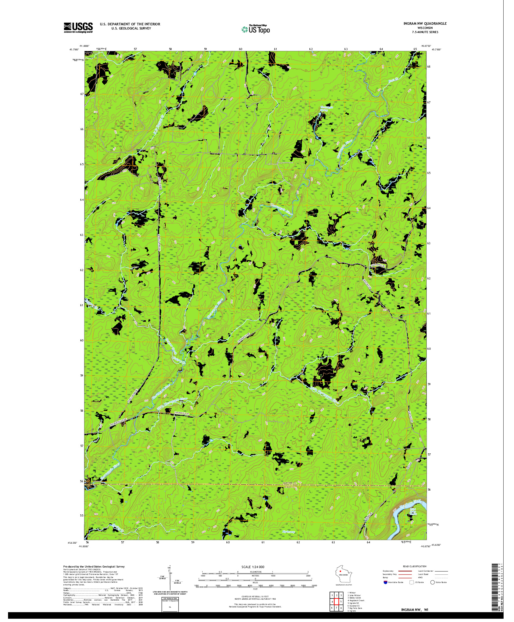 US TOPO 7.5-MINUTE MAP FOR INGRAM NW, WI