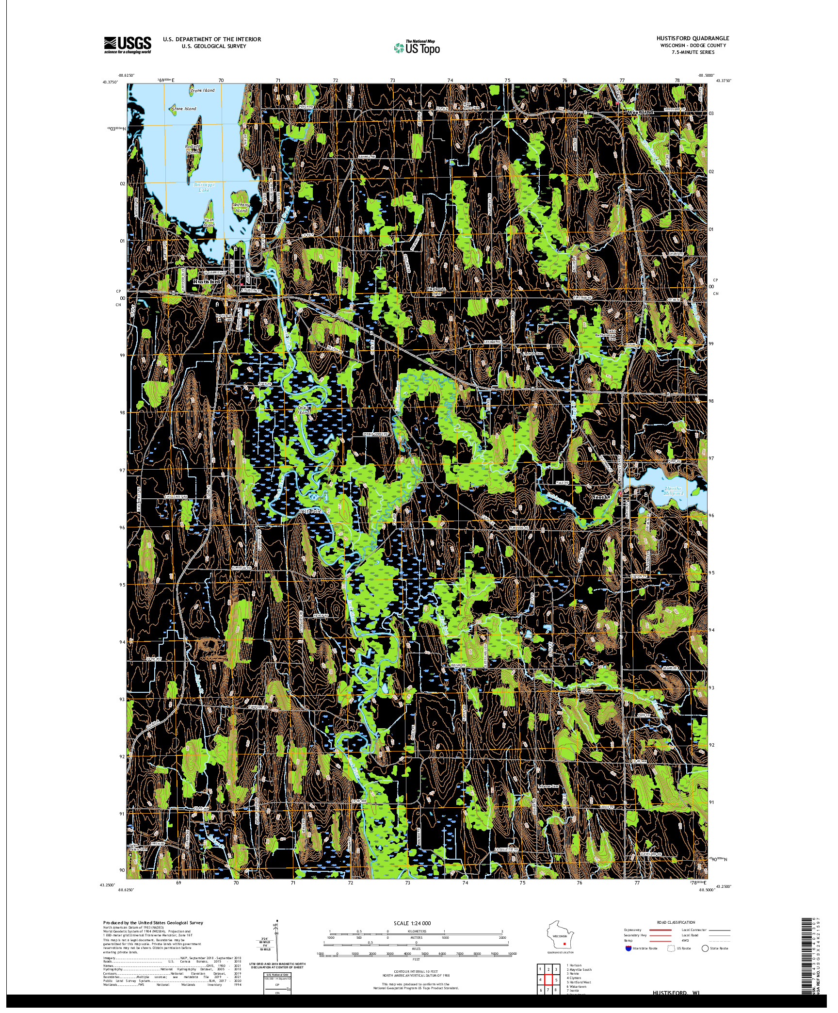 US TOPO 7.5-MINUTE MAP FOR HUSTISFORD, WI