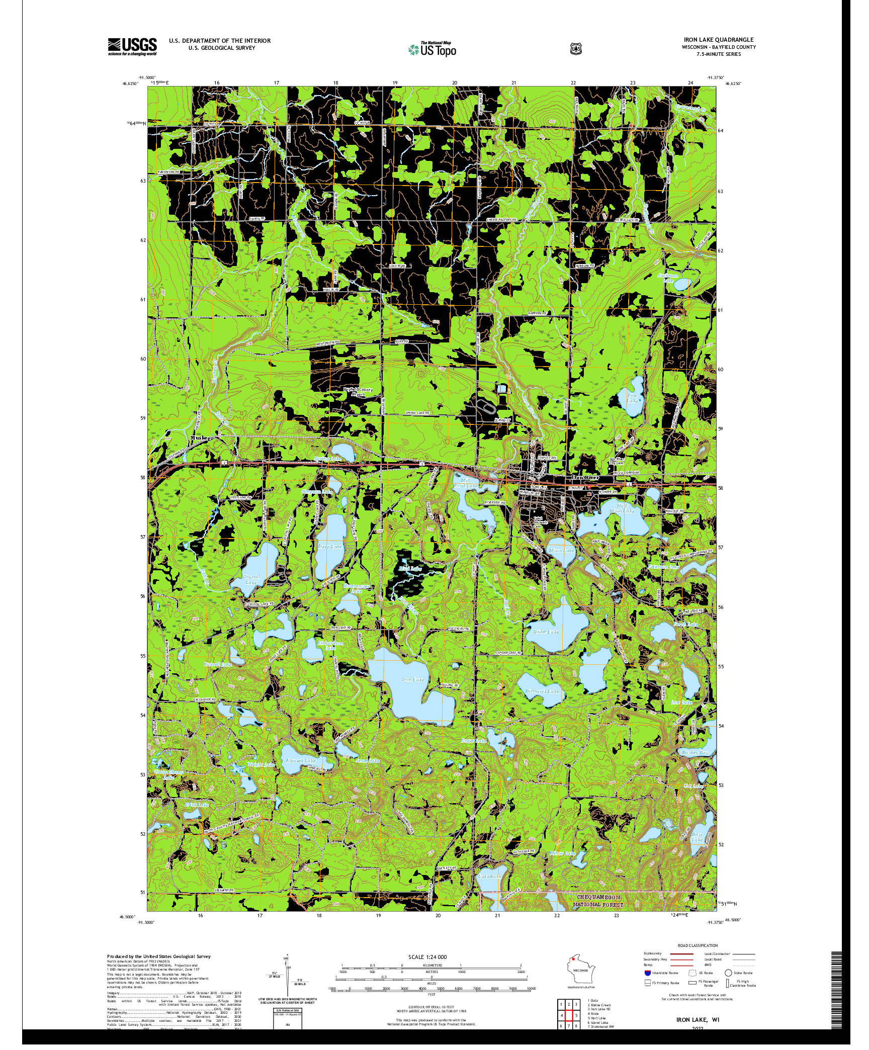 US TOPO 7.5-MINUTE MAP FOR IRON LAKE, WI