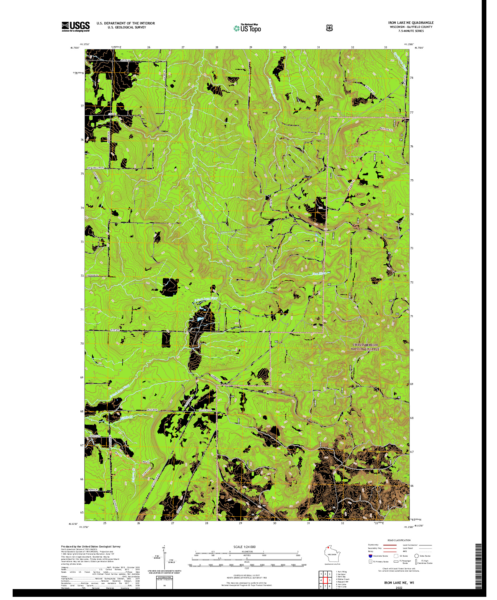 US TOPO 7.5-MINUTE MAP FOR IRON LAKE NE, WI