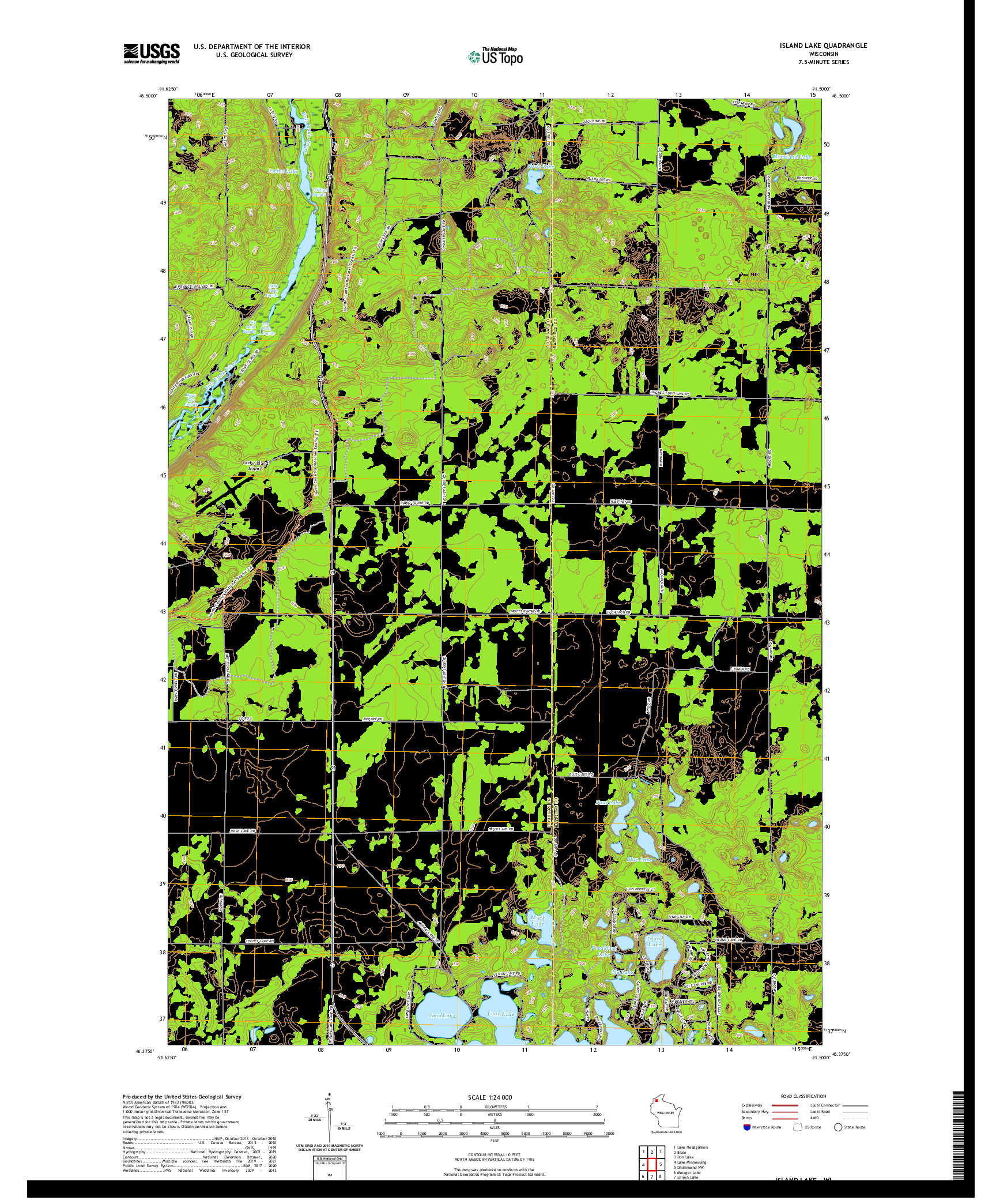 US TOPO 7.5-MINUTE MAP FOR ISLAND LAKE, WI