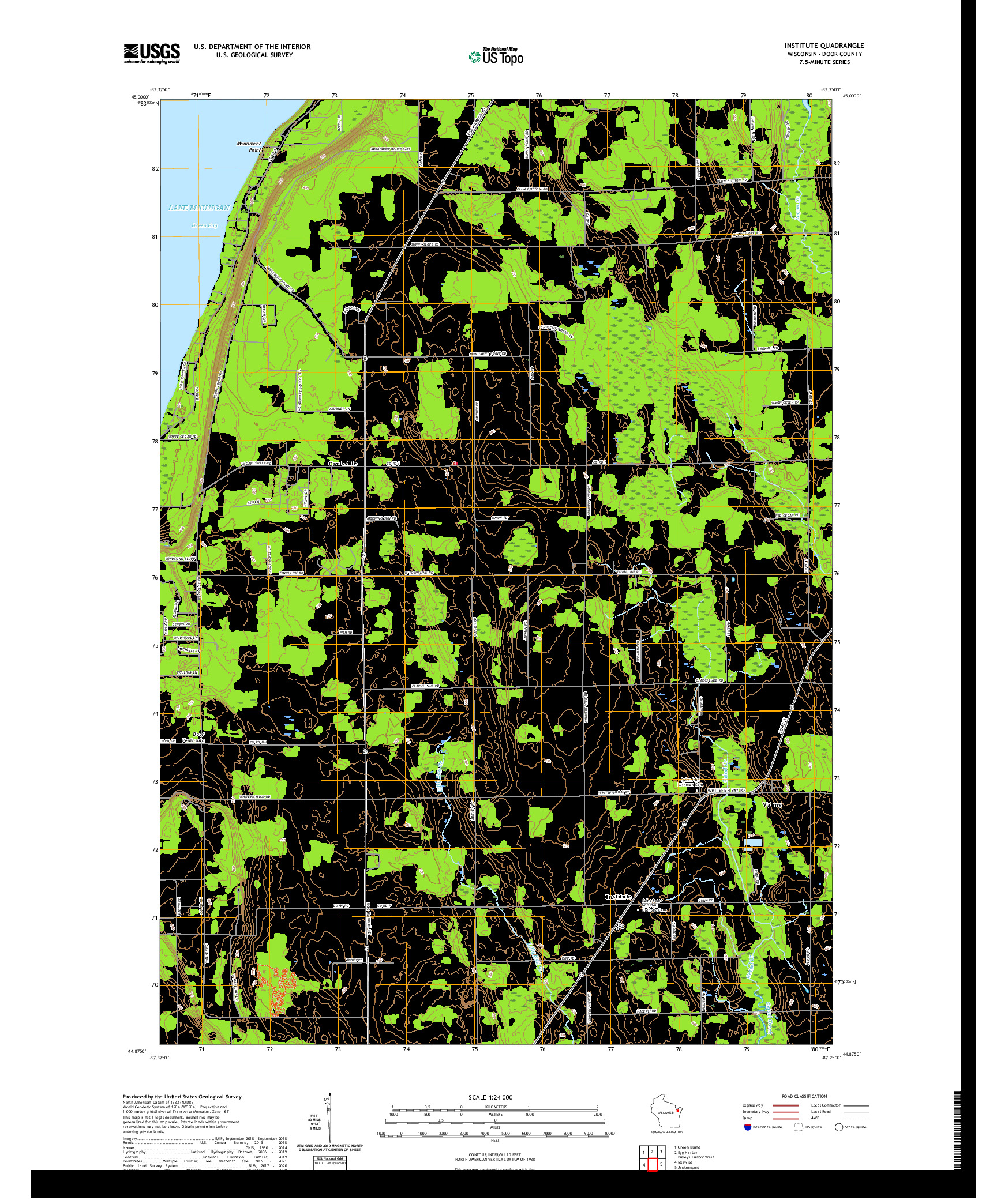 US TOPO 7.5-MINUTE MAP FOR INSTITUTE, WI