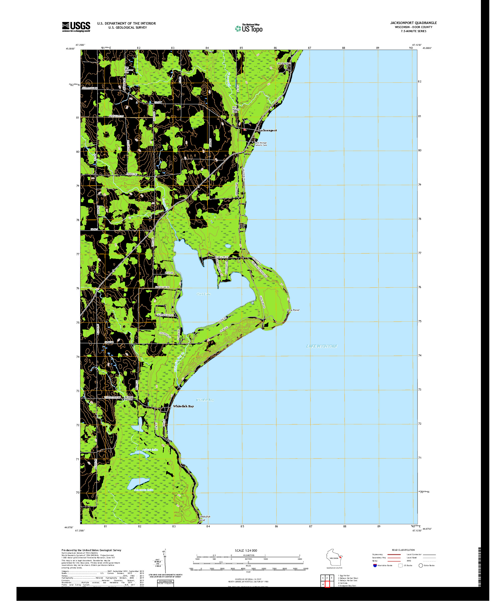 US TOPO 7.5-MINUTE MAP FOR JACKSONPORT, WI