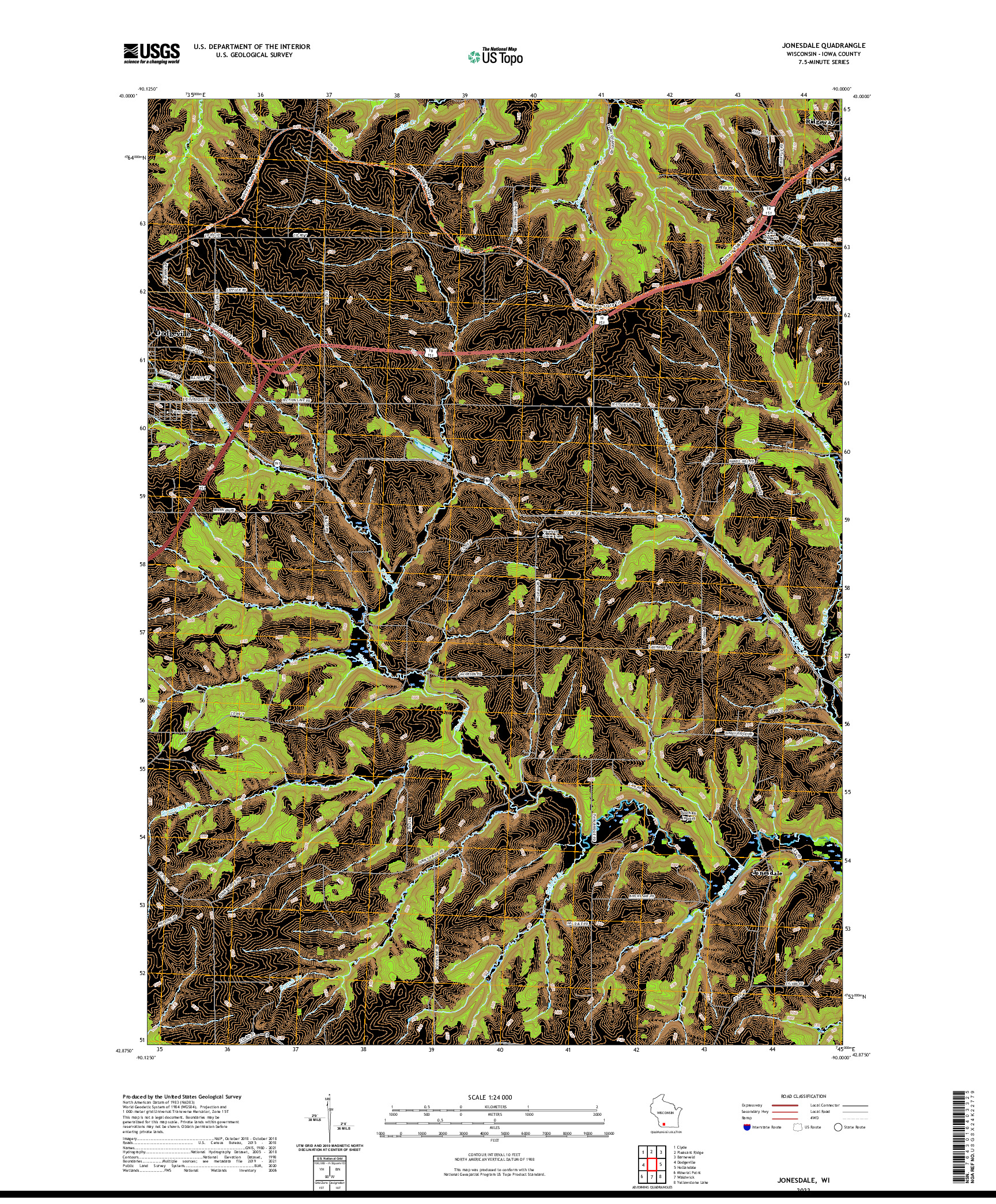 US TOPO 7.5-MINUTE MAP FOR JONESDALE, WI