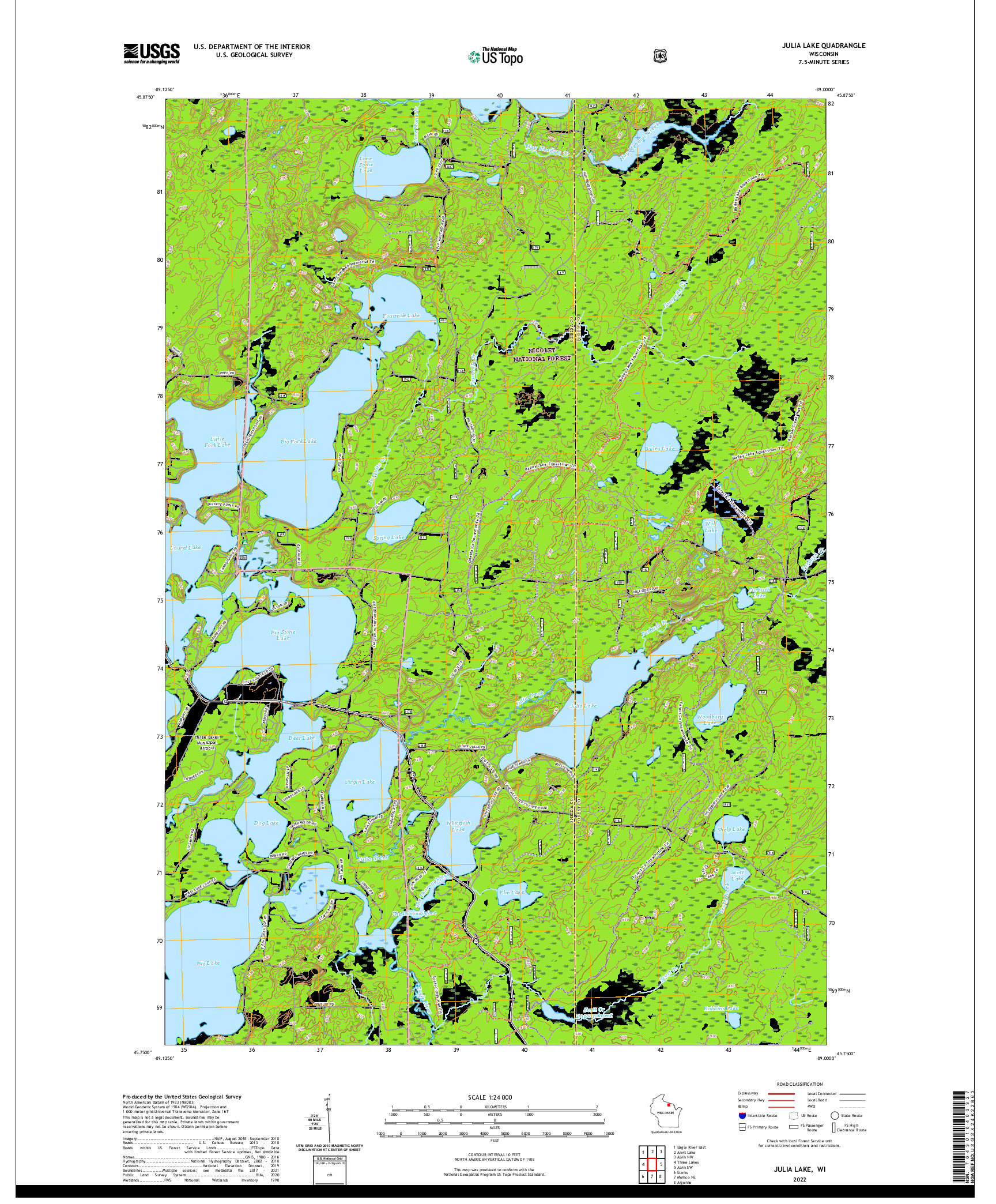 US TOPO 7.5-MINUTE MAP FOR JULIA LAKE, WI