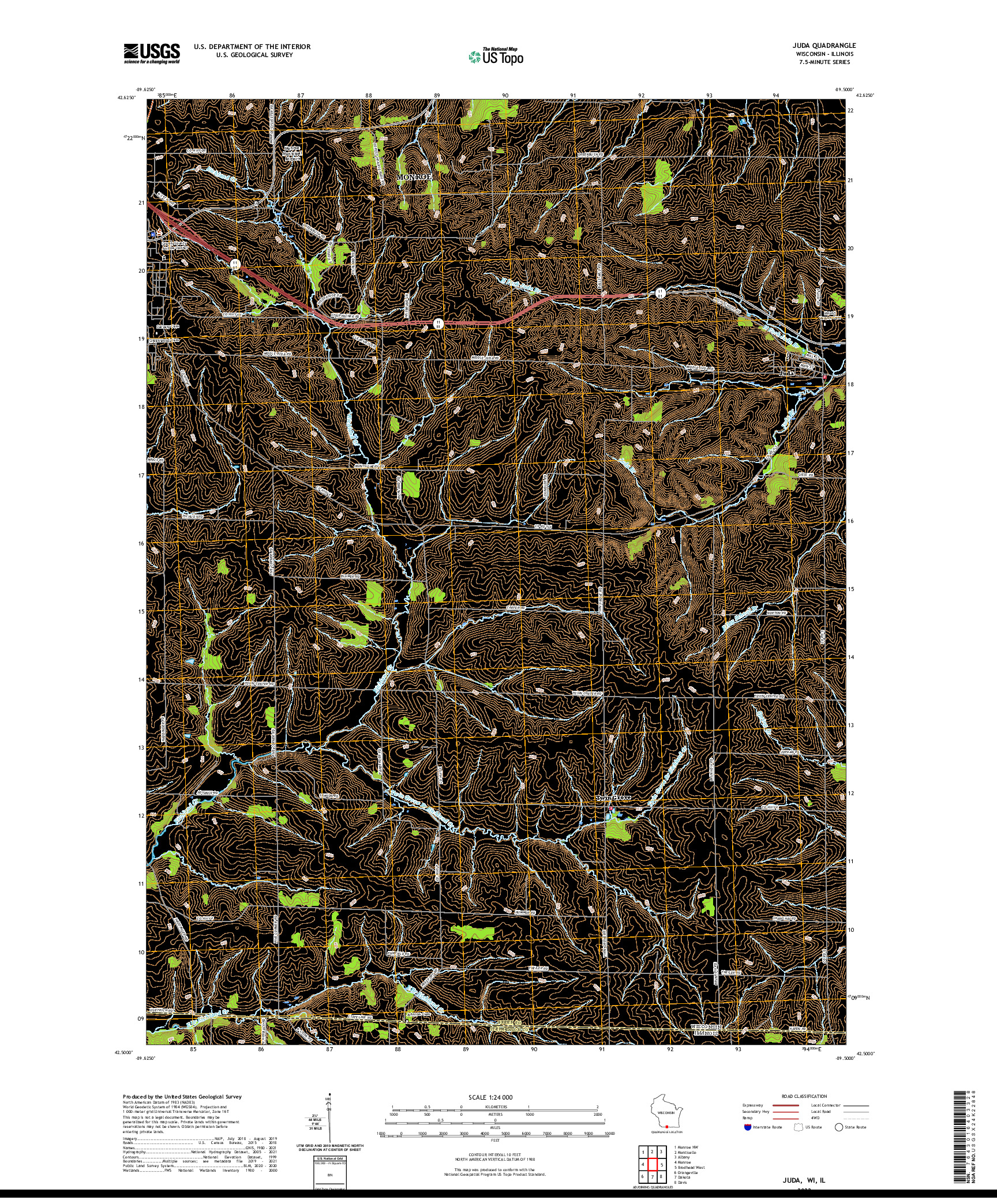 US TOPO 7.5-MINUTE MAP FOR JUDA, WI,IL