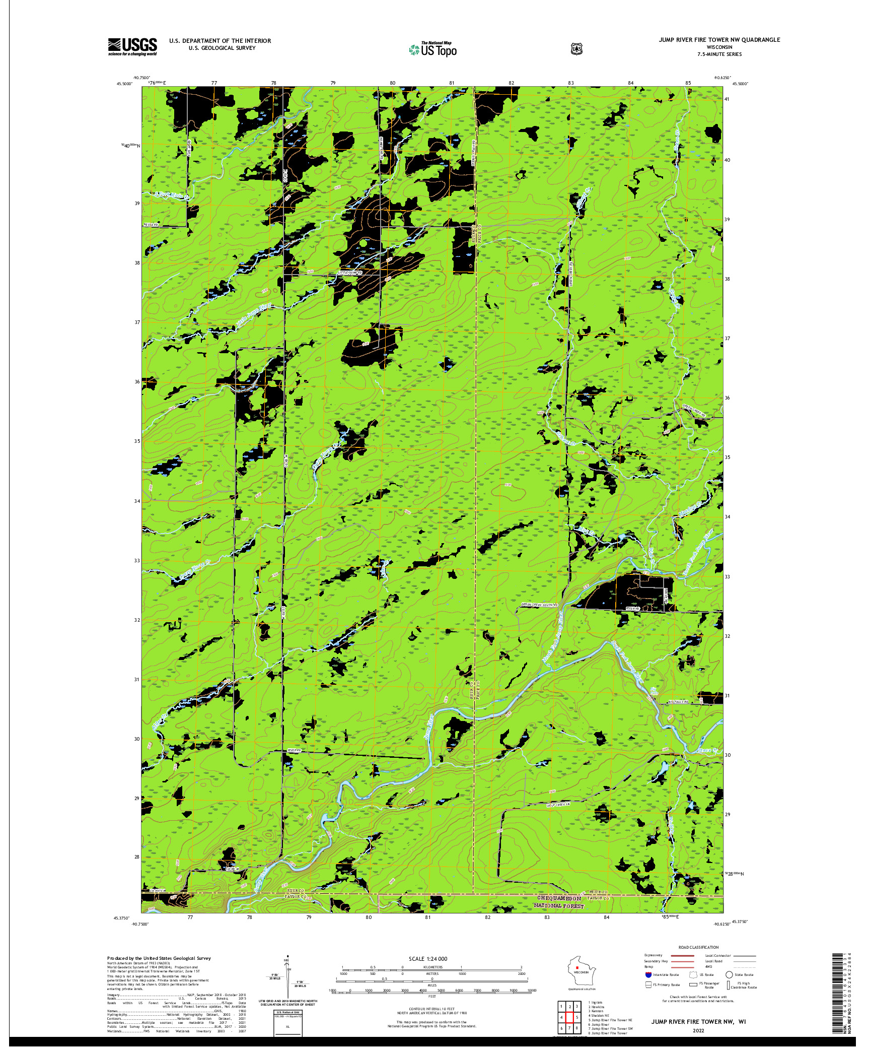 US TOPO 7.5-MINUTE MAP FOR JUMP RIVER FIRE TOWER NW, WI