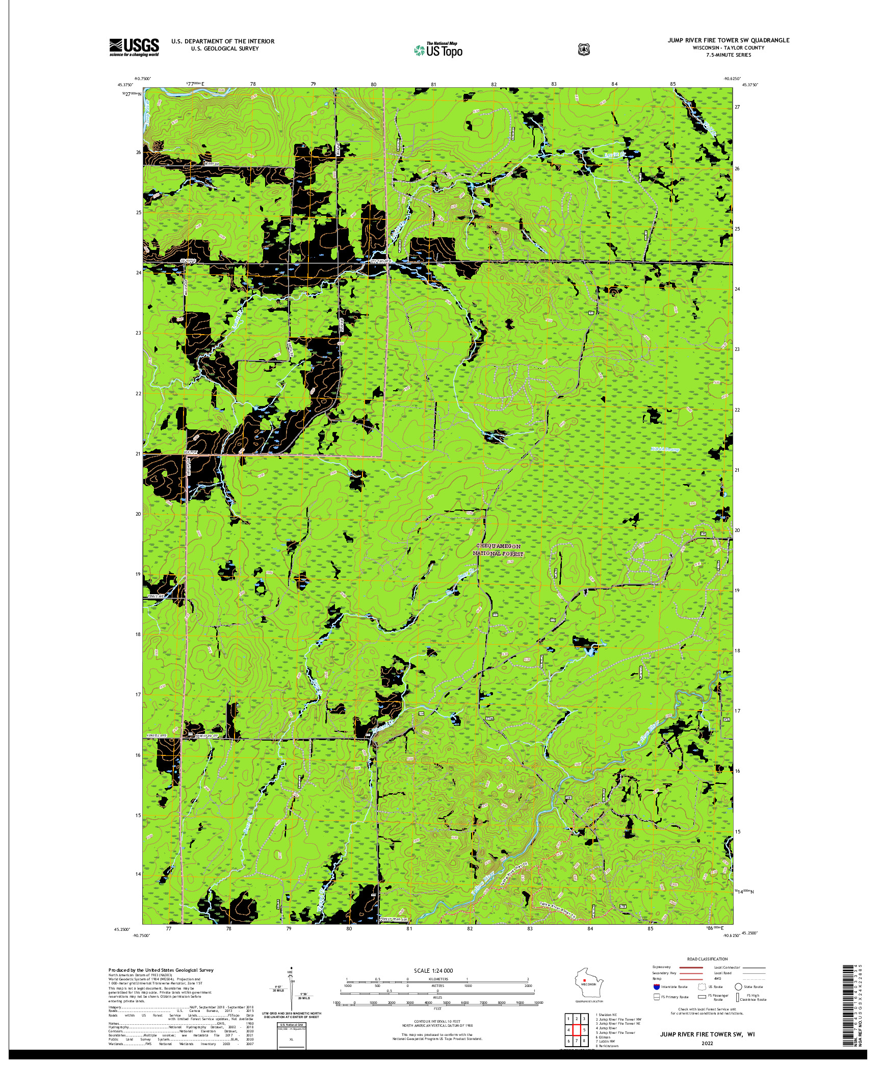 US TOPO 7.5-MINUTE MAP FOR JUMP RIVER FIRE TOWER SW, WI