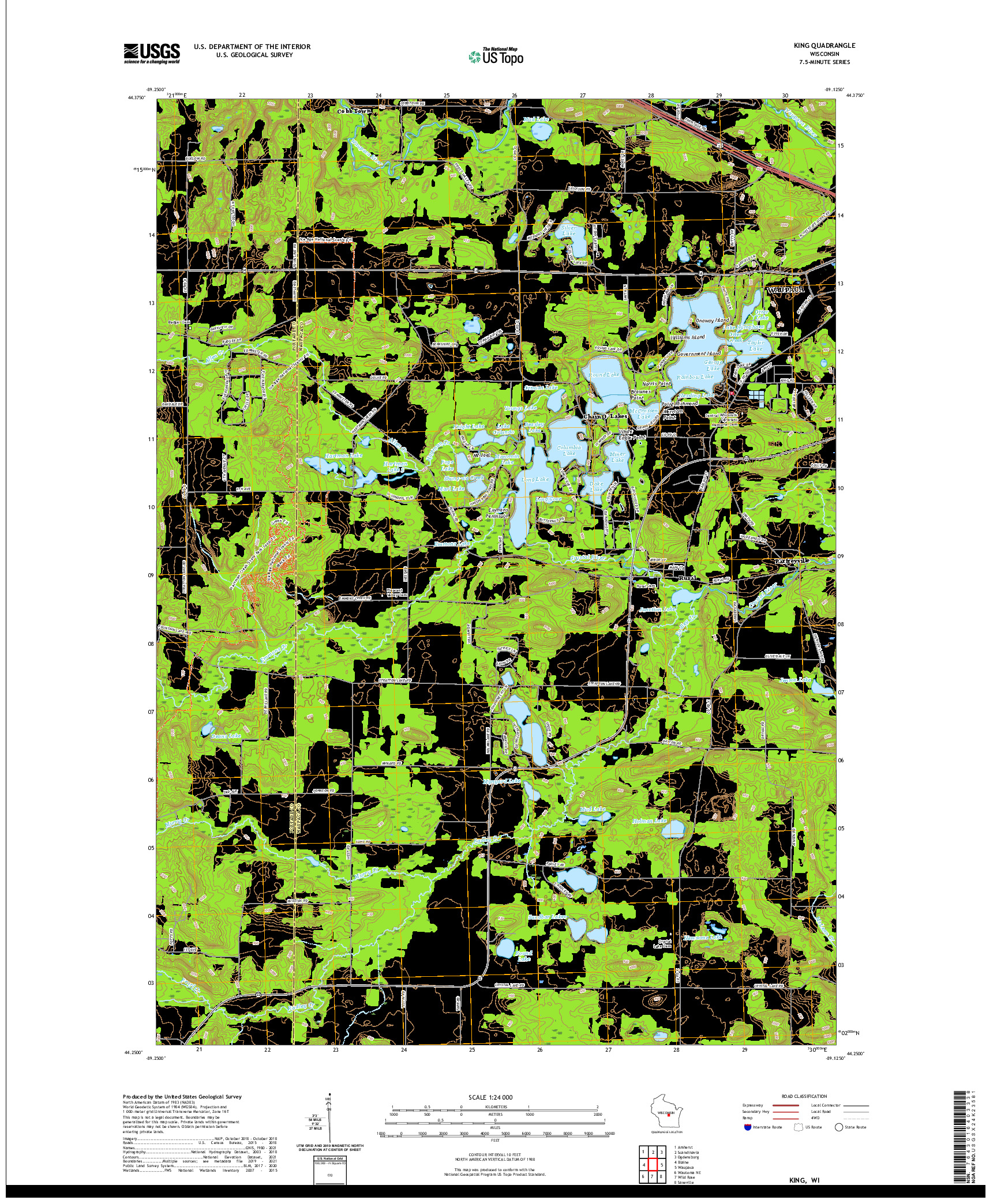 US TOPO 7.5-MINUTE MAP FOR KING, WI