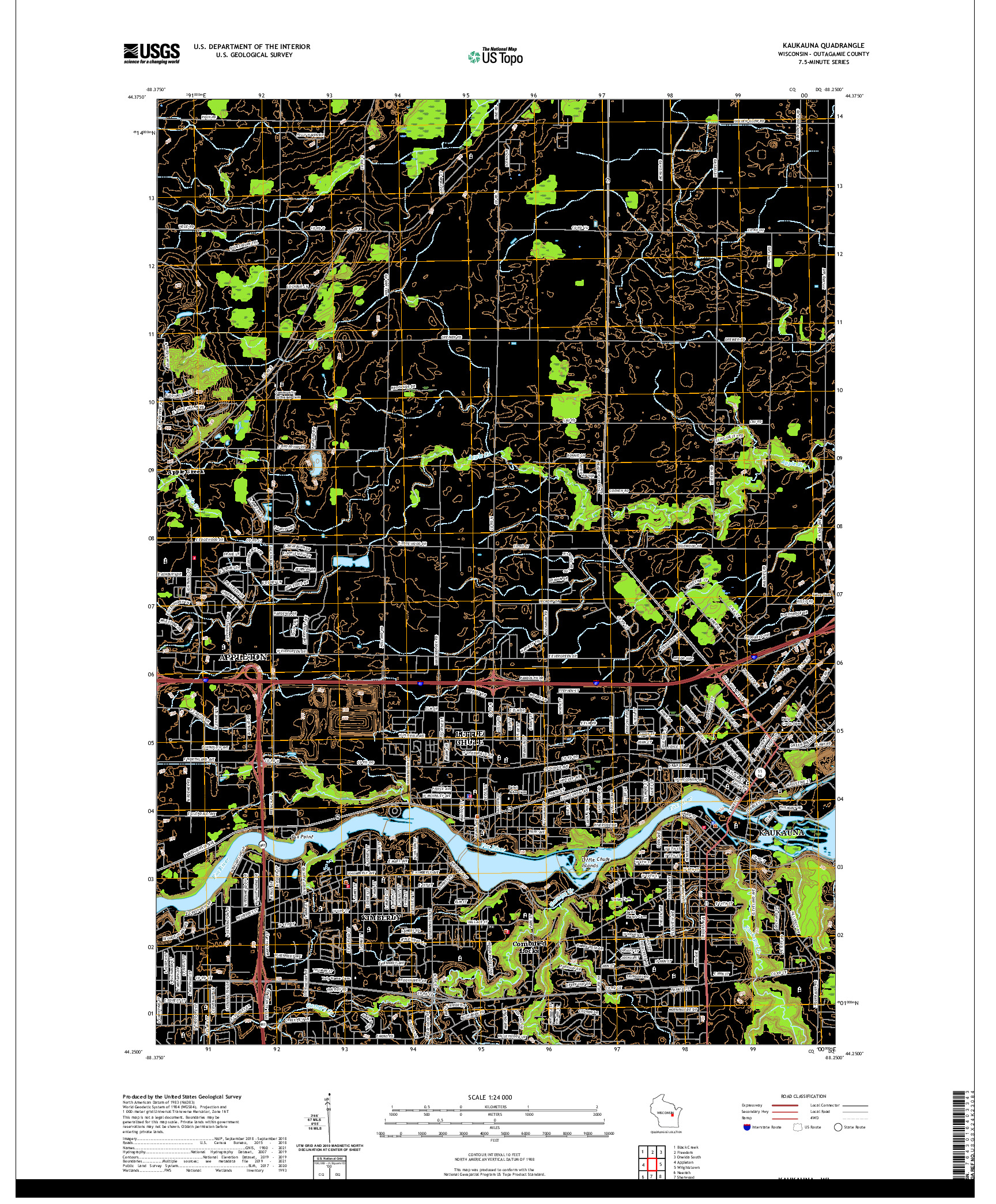 US TOPO 7.5-MINUTE MAP FOR KAUKAUNA, WI