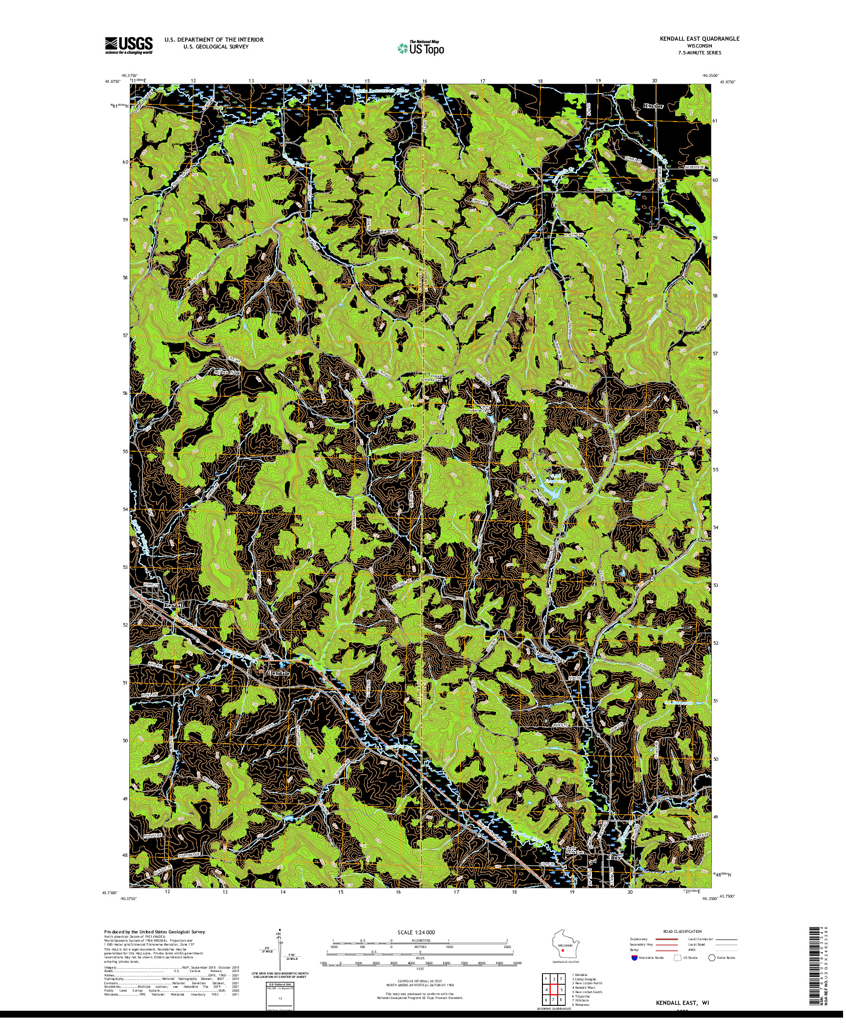 US TOPO 7.5-MINUTE MAP FOR KENDALL EAST, WI