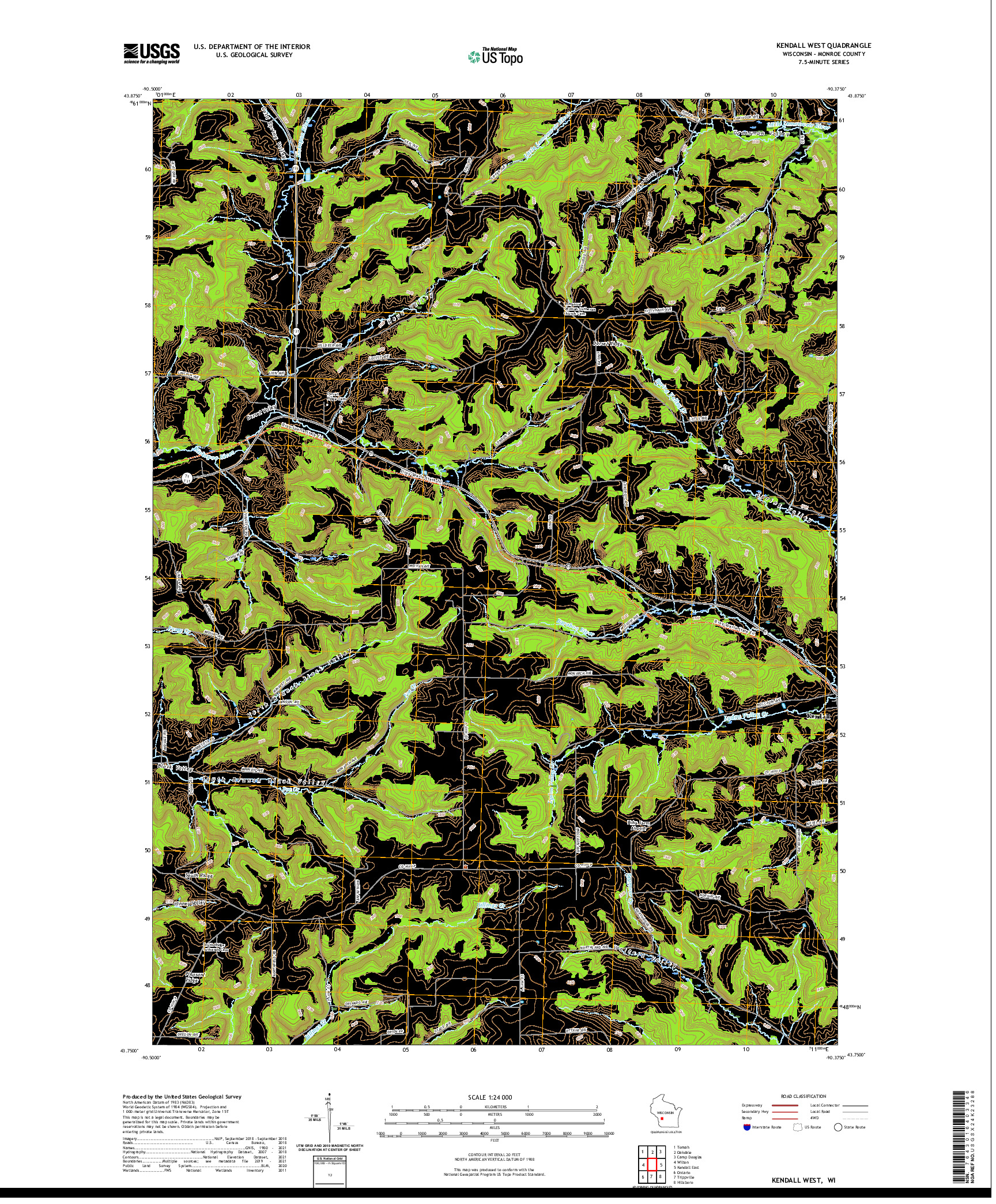 US TOPO 7.5-MINUTE MAP FOR KENDALL WEST, WI