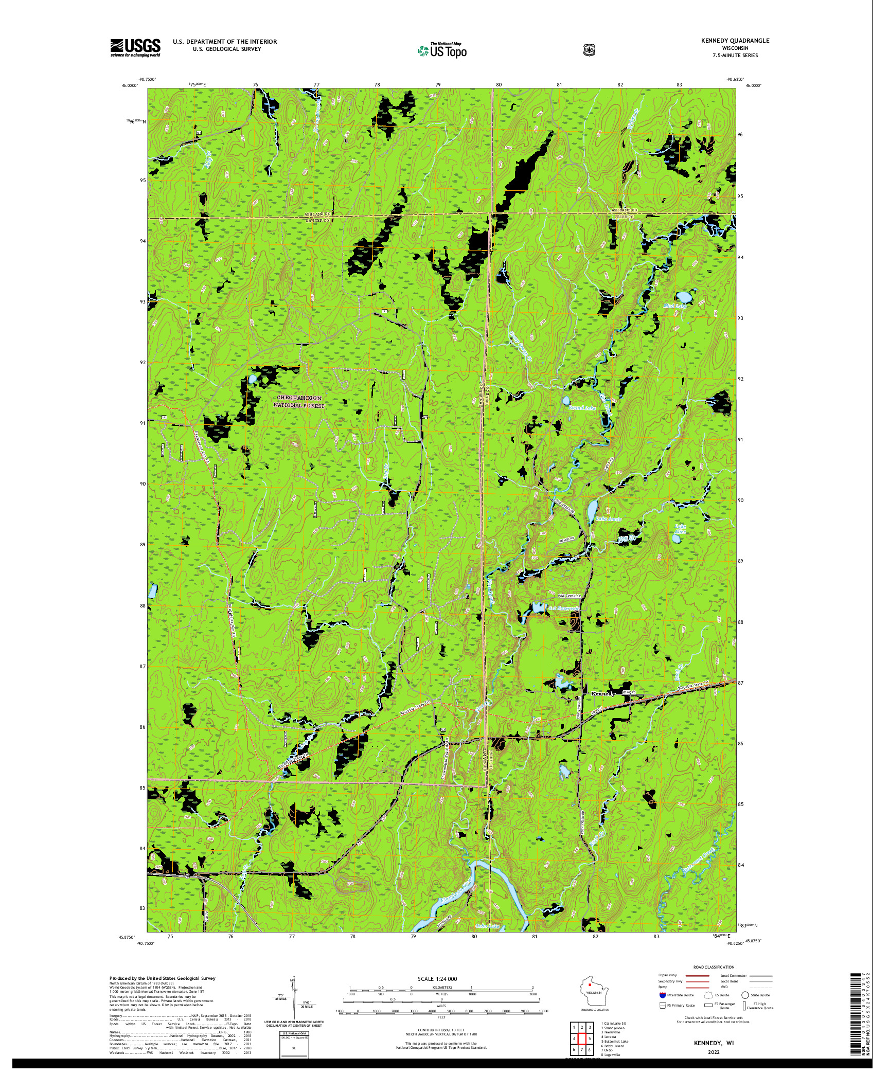 US TOPO 7.5-MINUTE MAP FOR KENNEDY, WI