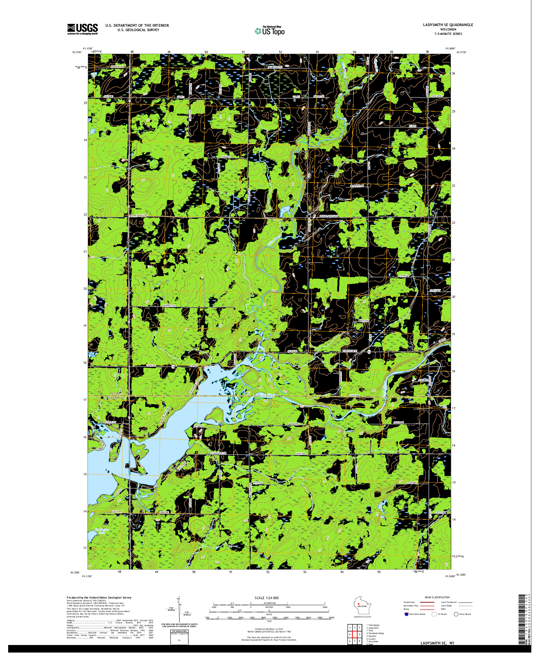 US TOPO 7.5-MINUTE MAP FOR LADYSMITH SE, WI