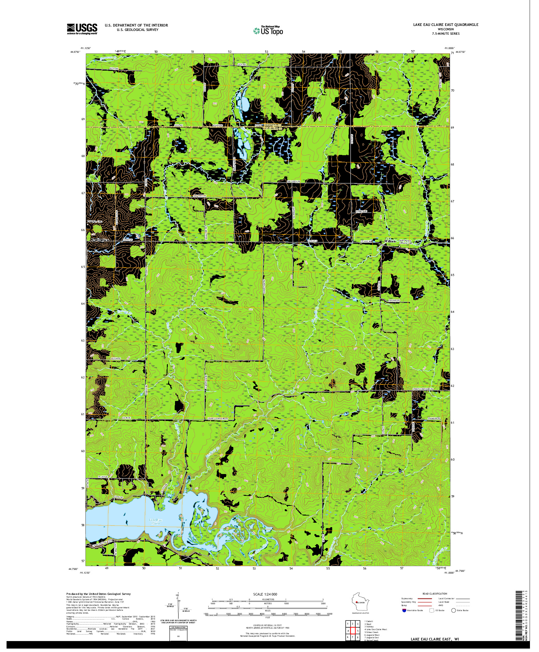 US TOPO 7.5-MINUTE MAP FOR LAKE EAU CLAIRE EAST, WI