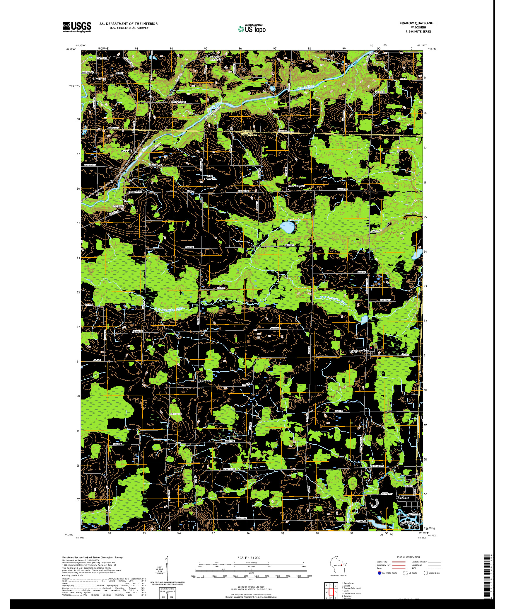 US TOPO 7.5-MINUTE MAP FOR KRAKOW, WI