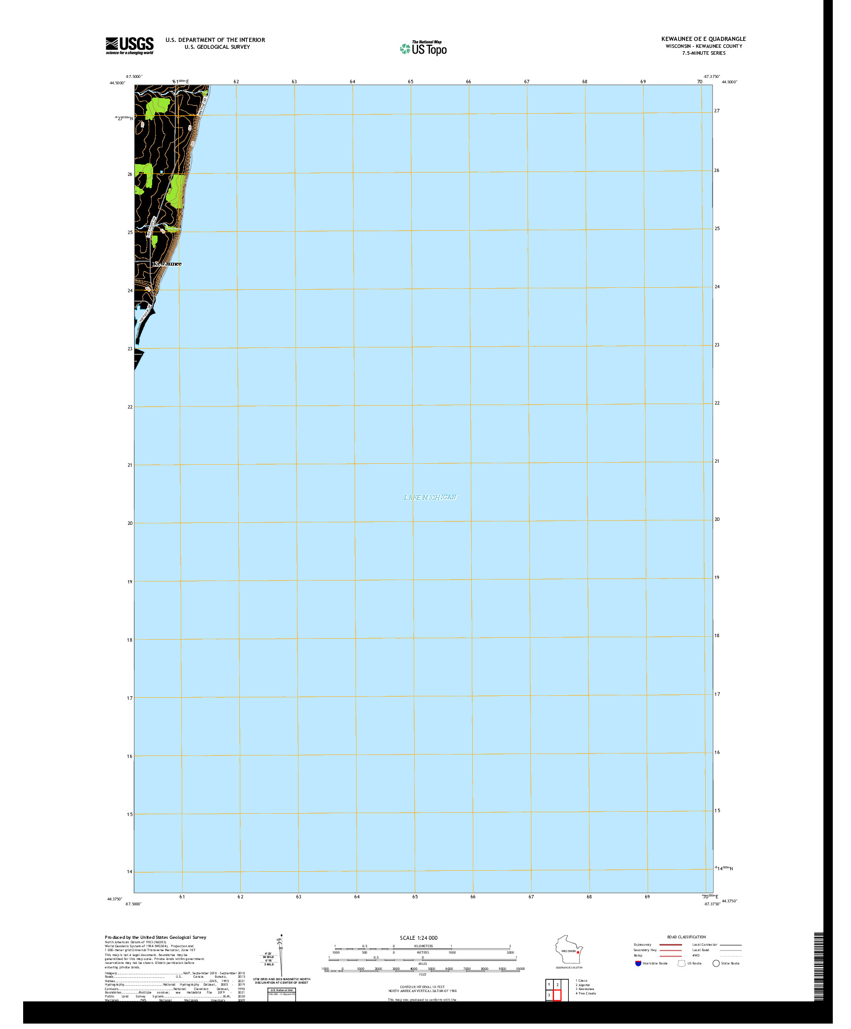 US TOPO 7.5-MINUTE MAP FOR KEWAUNEE OE E, WI