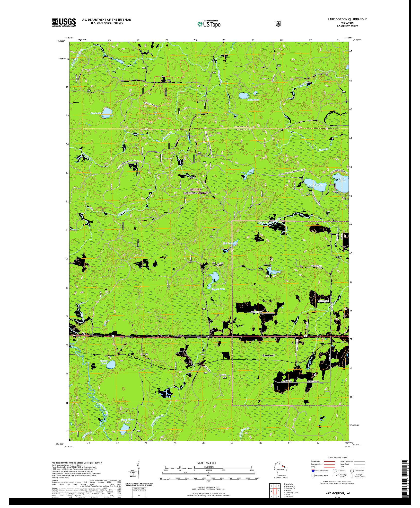 US TOPO 7.5-MINUTE MAP FOR LAKE GORDON, WI